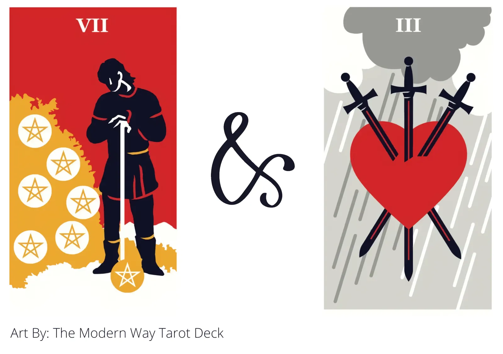 seven of pentacles and three of swords tarot cards together