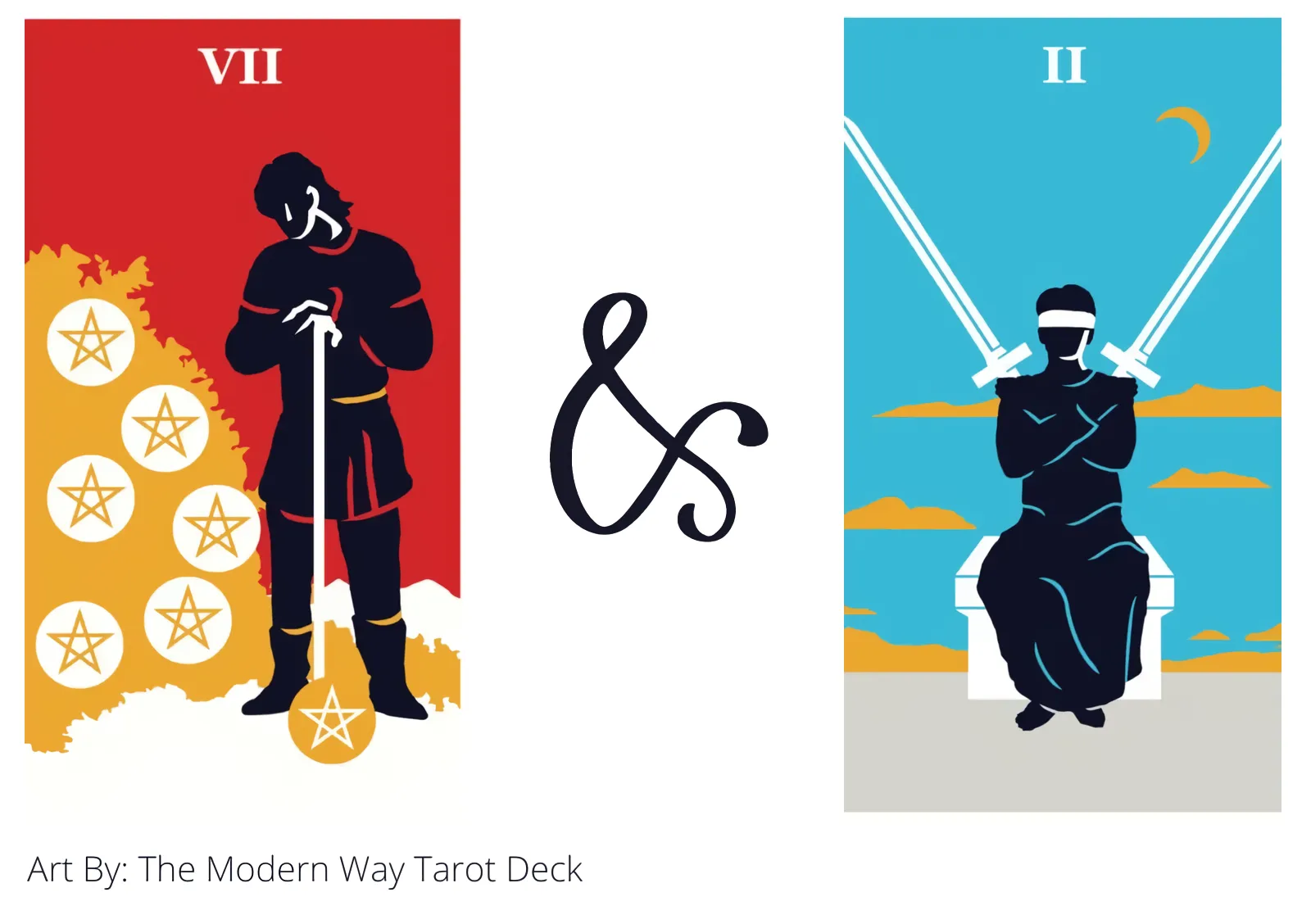 seven of pentacles and two of swords tarot cards together