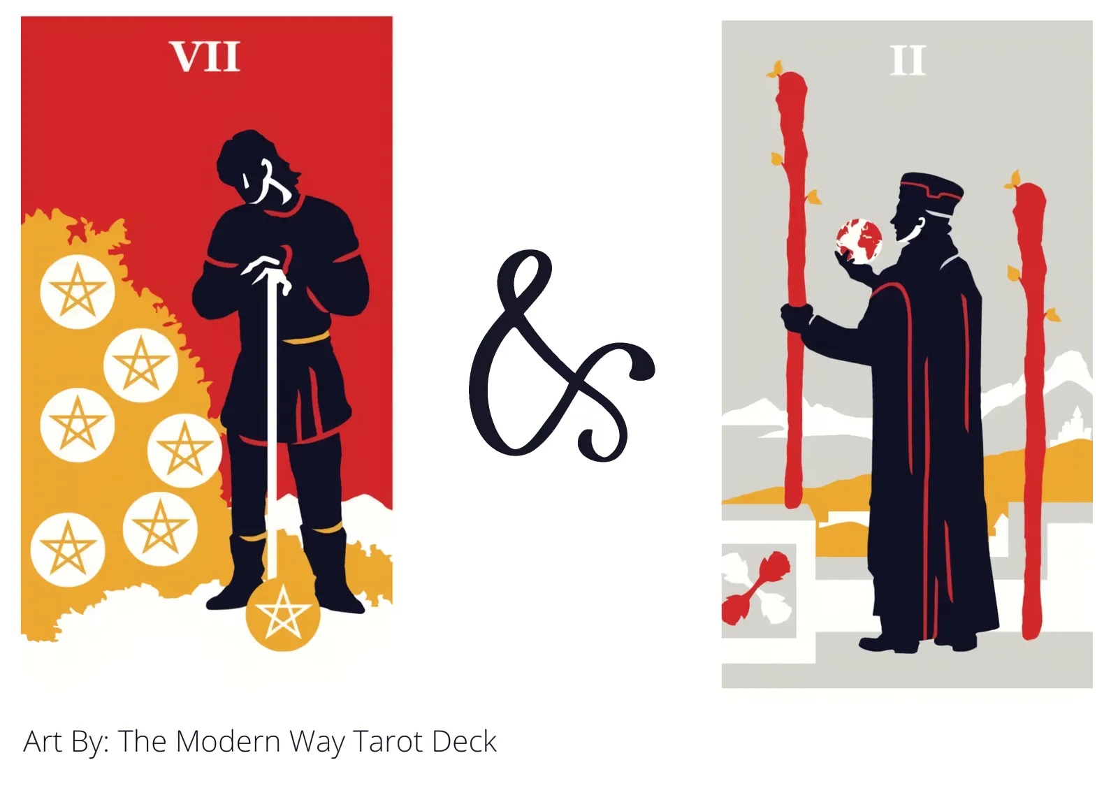 seven of pentacles and two of wands tarot cards together
