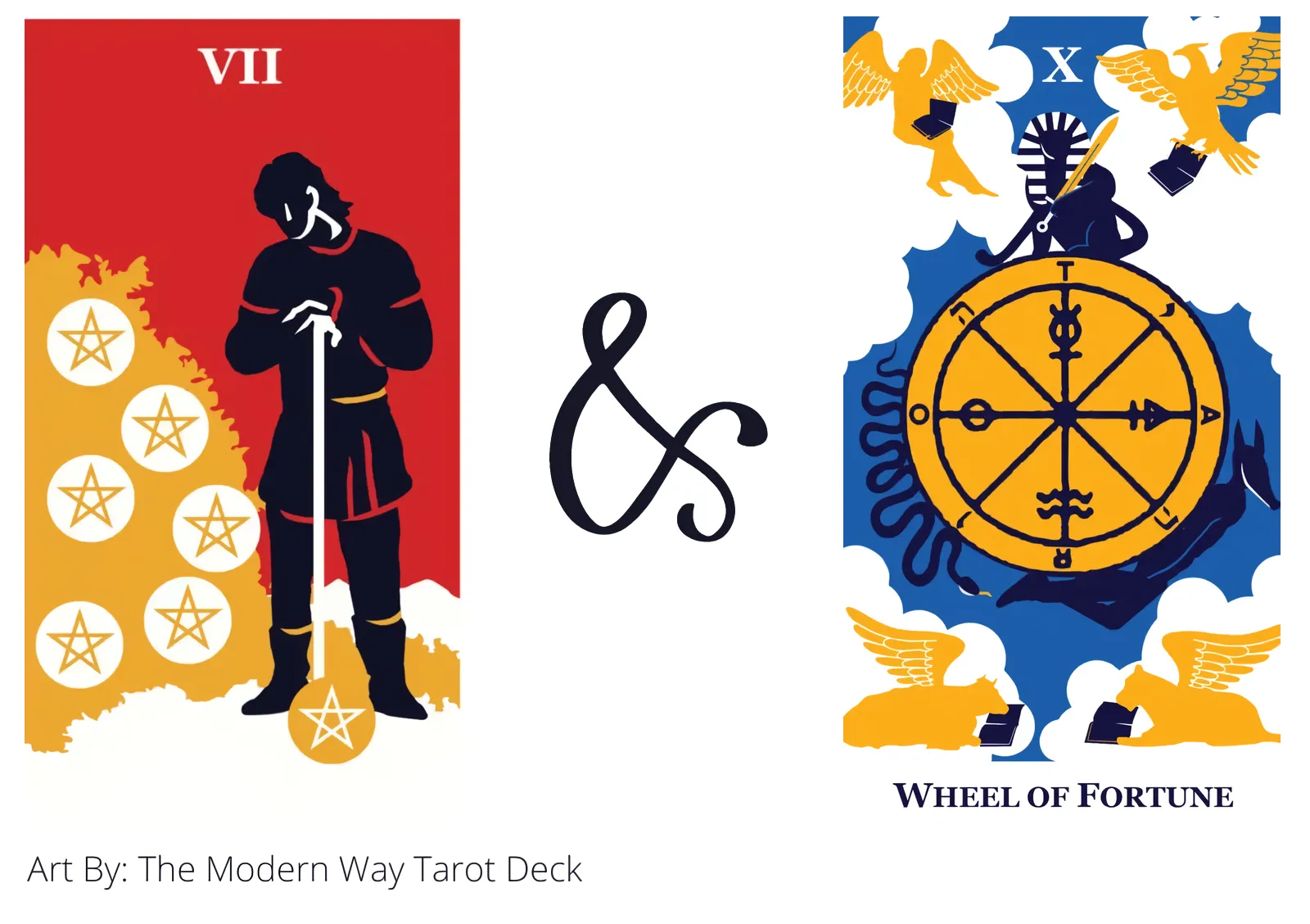 seven of pentacles and wheel of fortune tarot cards together