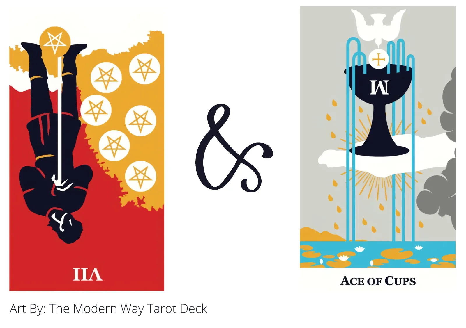 seven of pentacles reversed and ace of cups tarot cards together