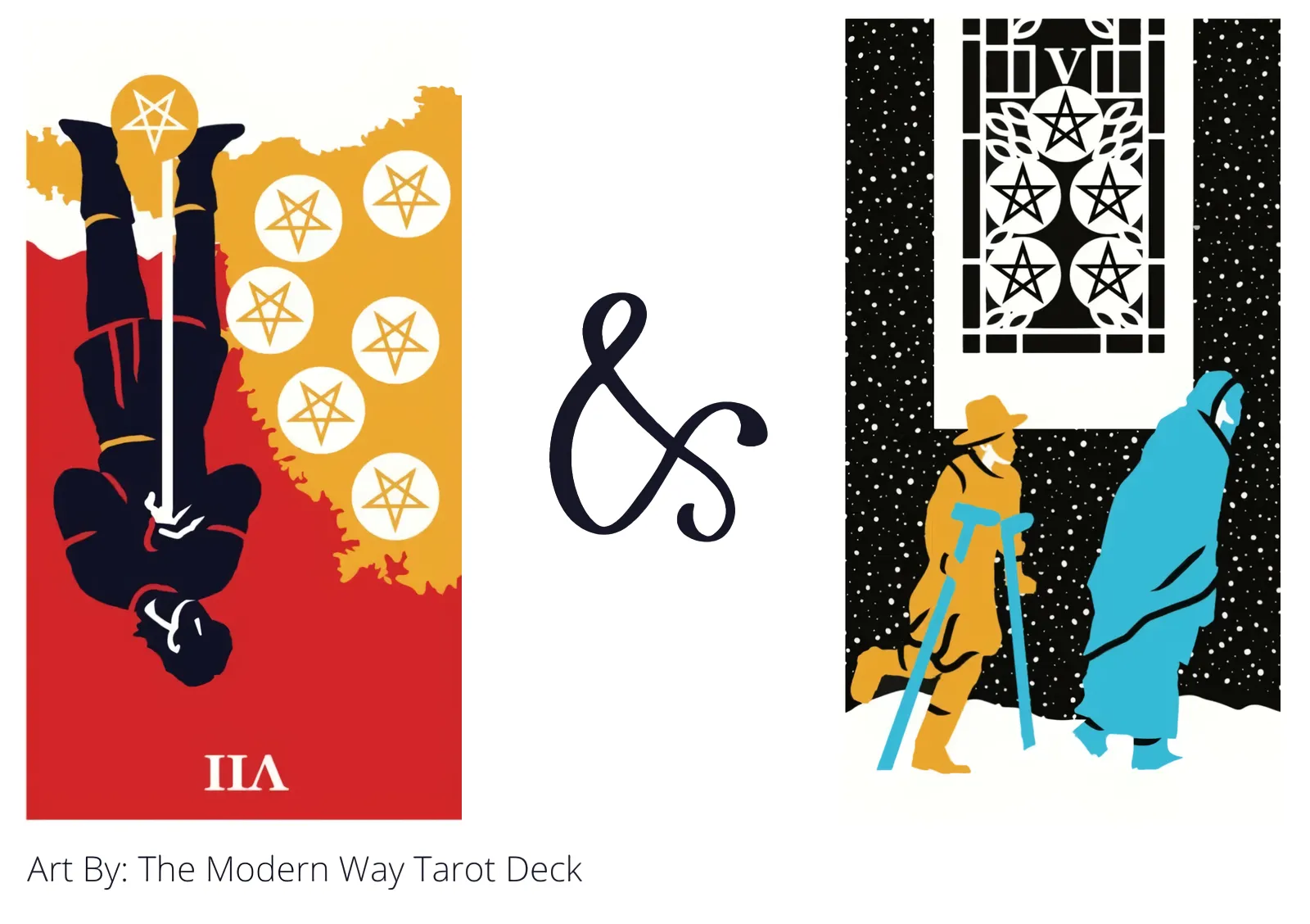 seven of pentacles reversed and five of pentacles tarot cards together