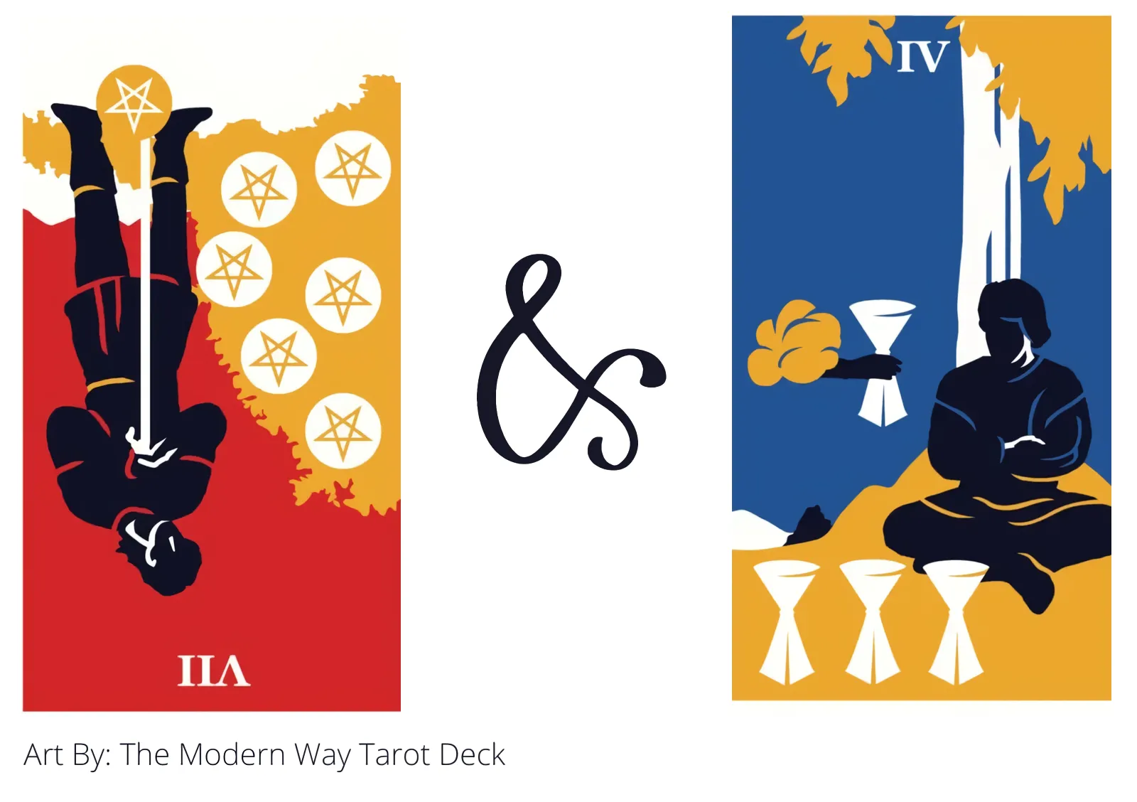 seven of pentacles reversed and four of cups tarot cards together