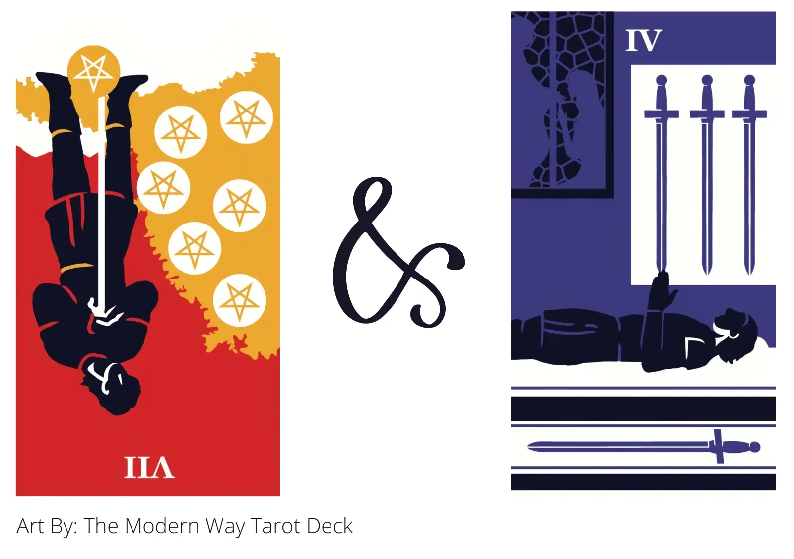 seven of pentacles reversed and four of swords tarot cards together