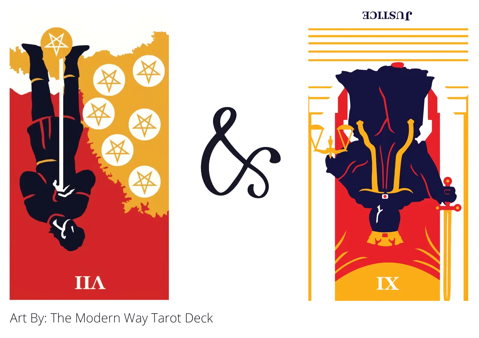 seven of pentacles reversed and justice reversed tarot cards together
