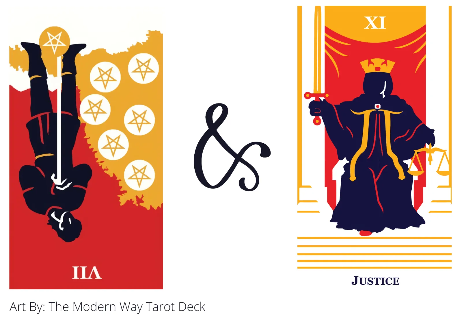 seven of pentacles reversed and justice tarot cards together