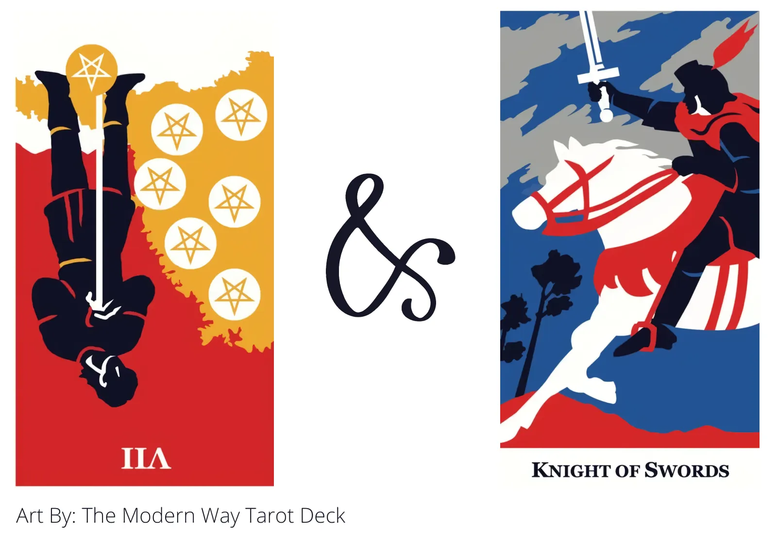 seven of pentacles reversed and knight of swords tarot cards together