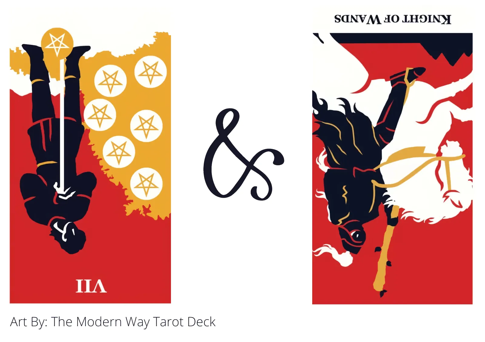 seven of pentacles reversed and knight of wands reversed tarot cards together