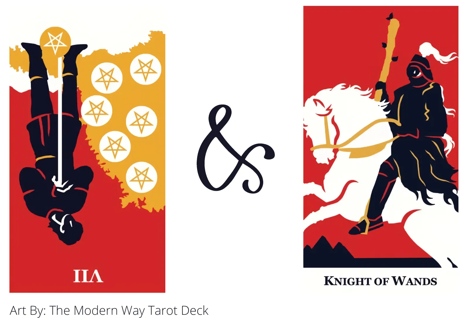 seven of pentacles reversed and knight of wands tarot cards together
