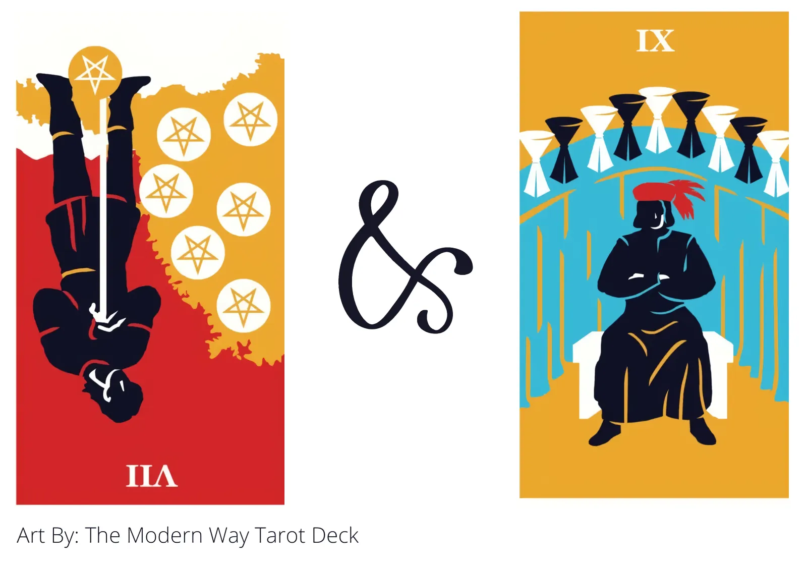 seven of pentacles reversed and nine of cups tarot cards together