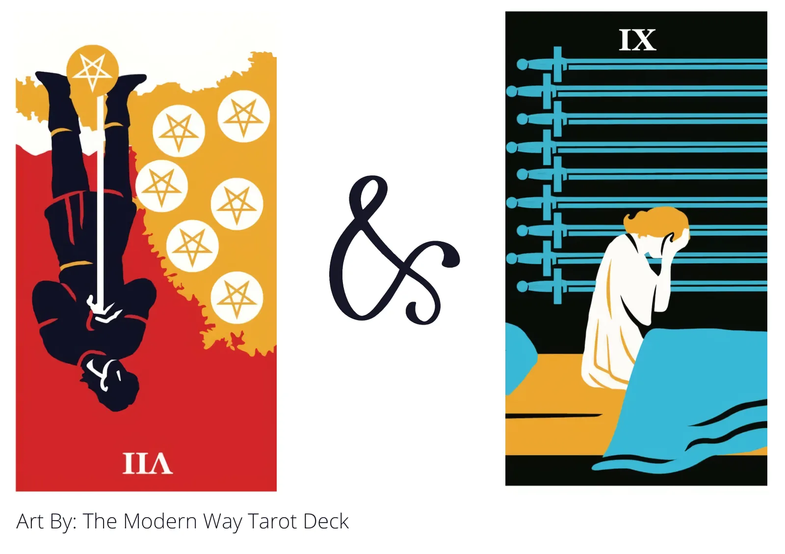 seven of pentacles reversed and nine of swords tarot cards together