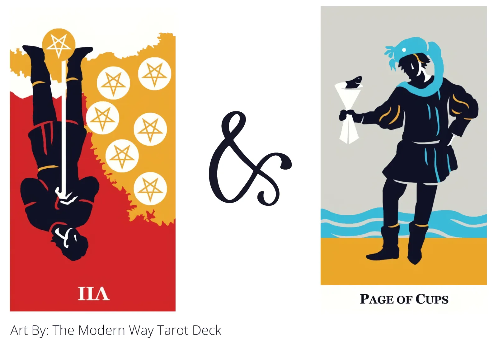 seven of pentacles reversed and page of cups tarot cards together