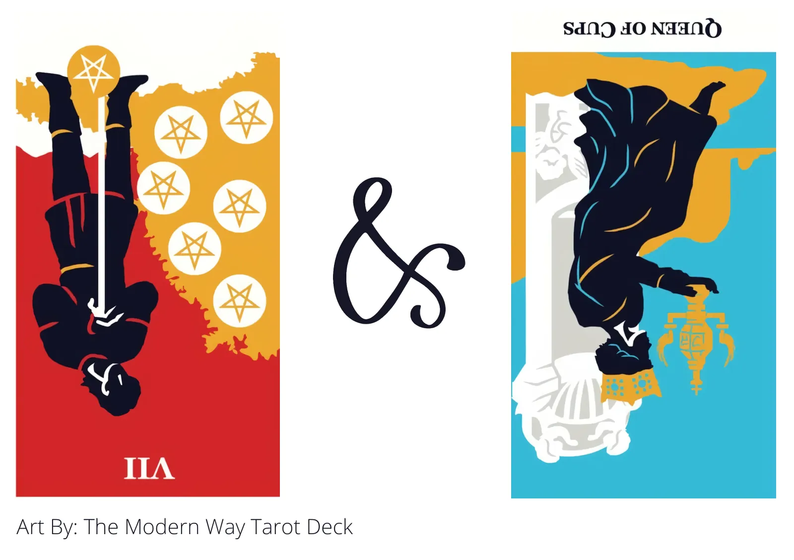 seven of pentacles reversed and queen of cups reversed tarot cards together