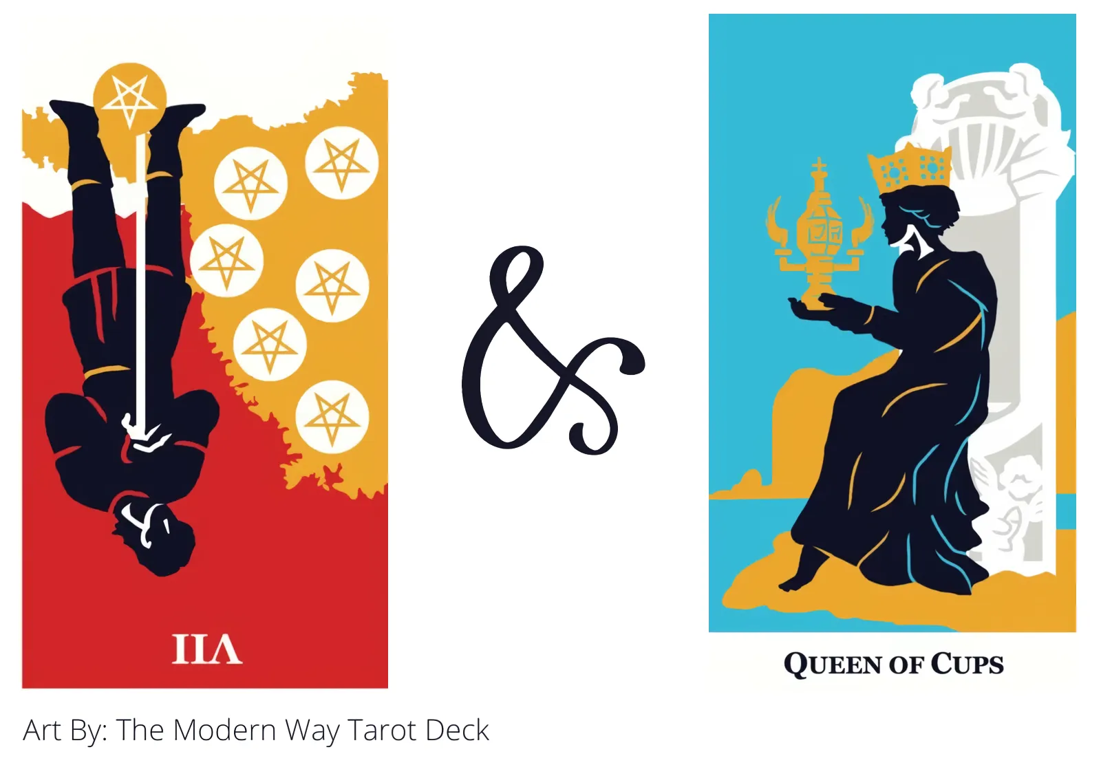 seven of pentacles reversed and queen of cups tarot cards together