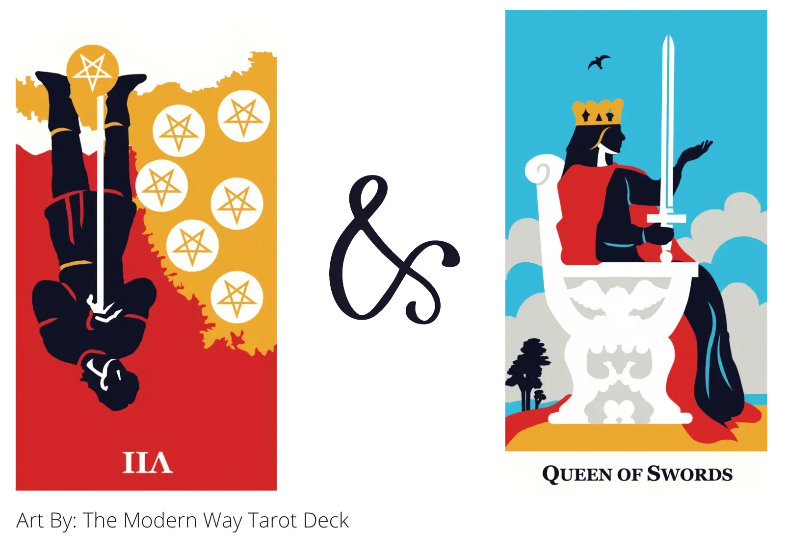 seven of pentacles reversed and queen of swords tarot cards together