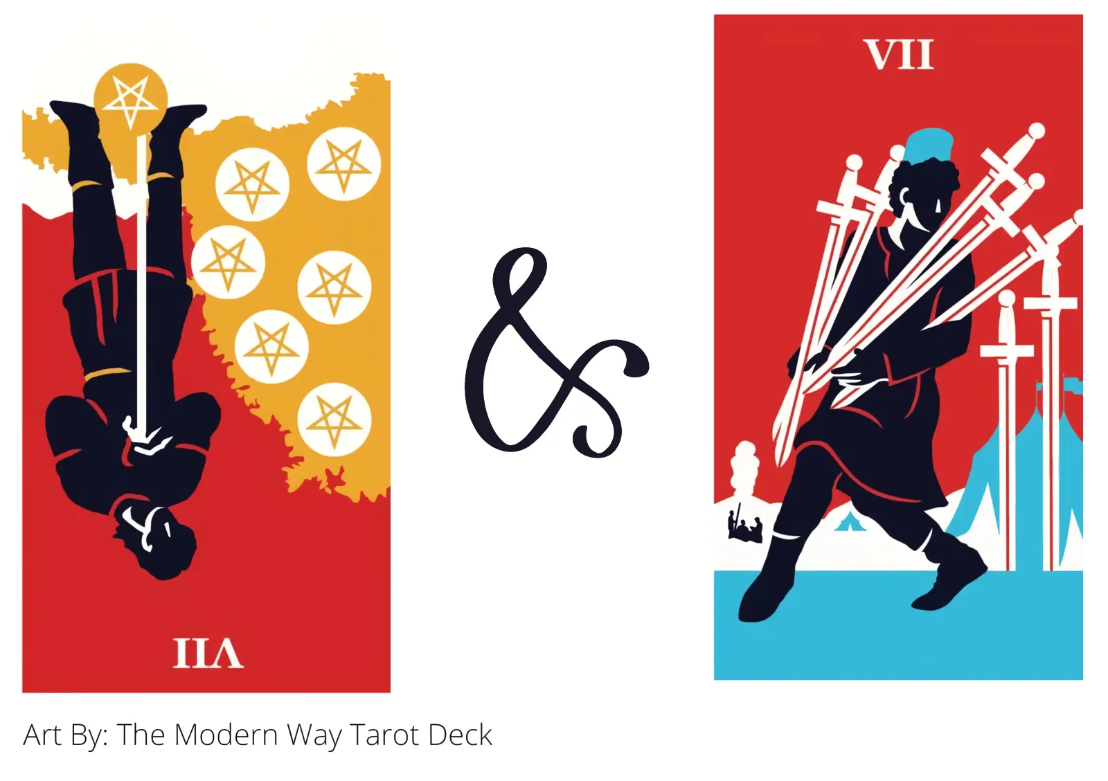 seven of pentacles reversed and seven of swords tarot cards together