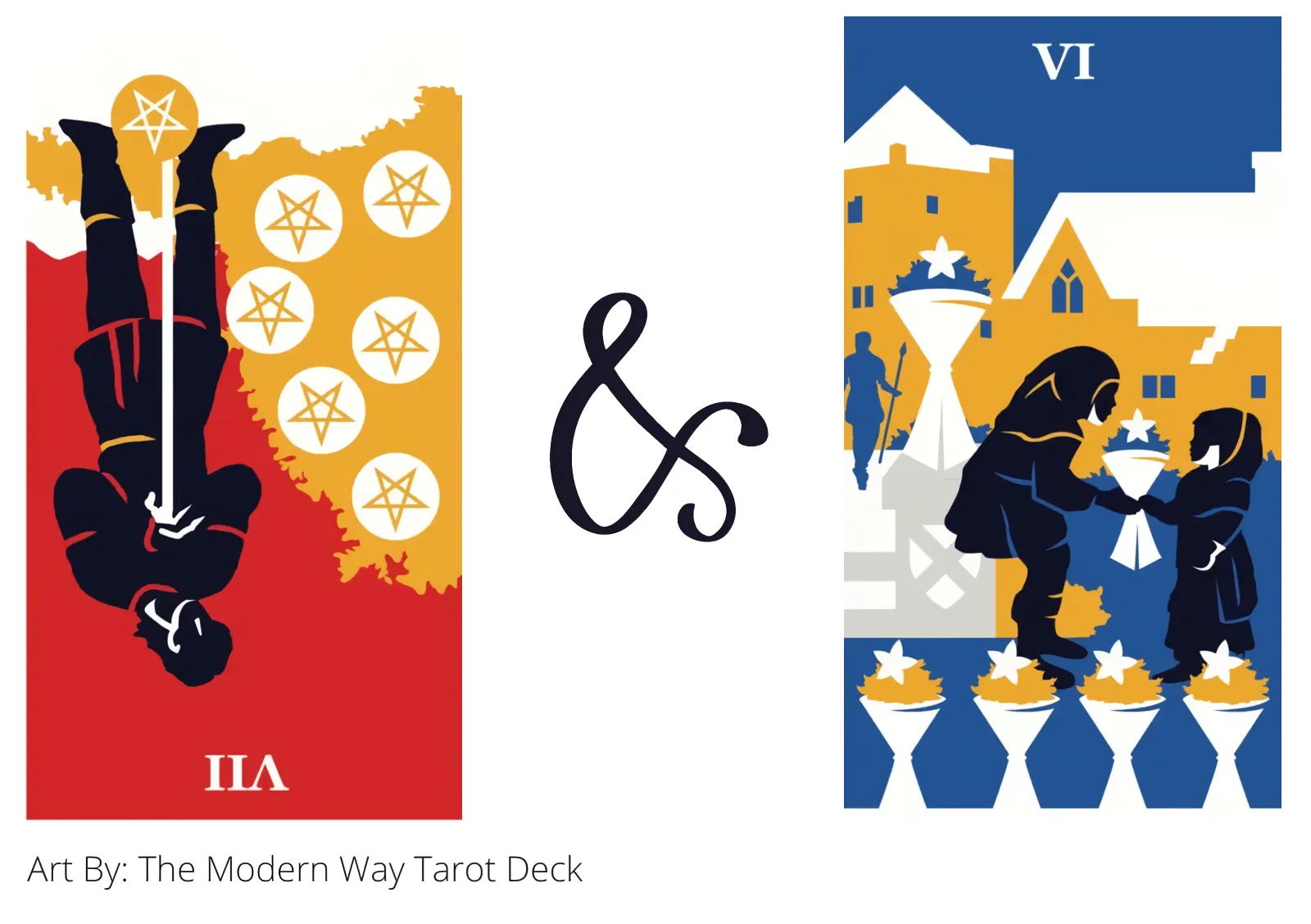 seven of pentacles reversed and six of cups tarot cards together
