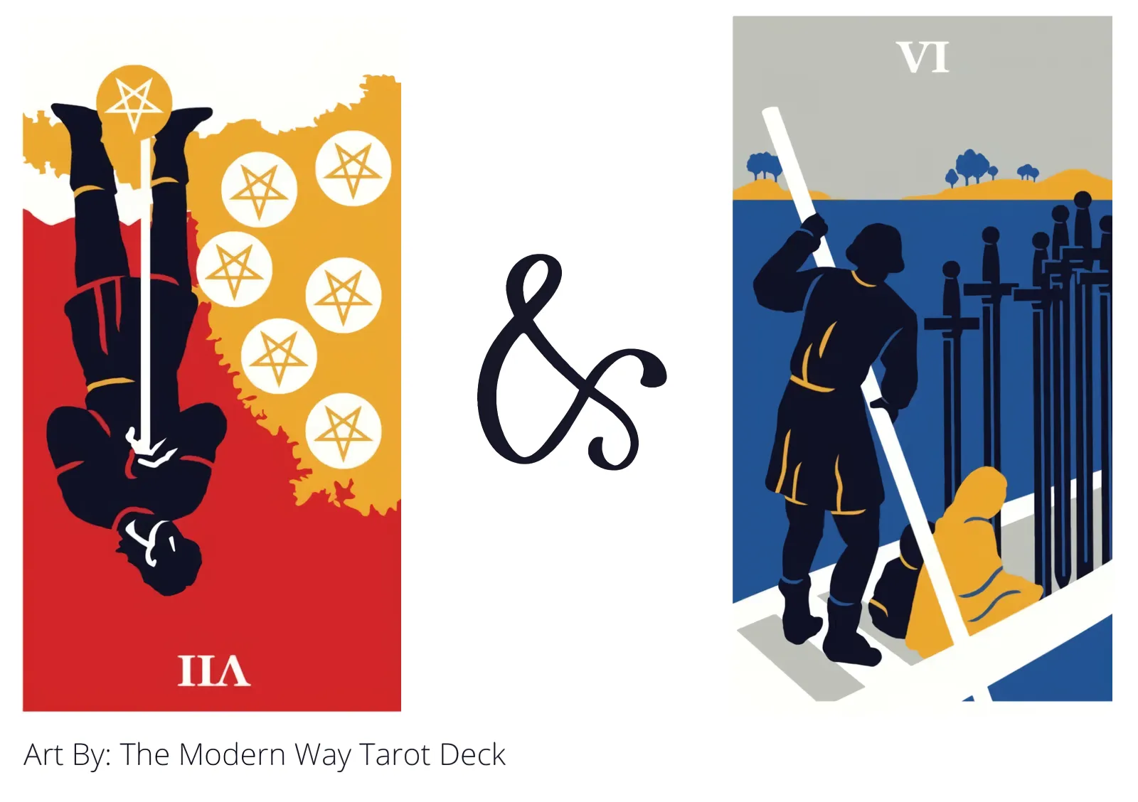 seven of pentacles reversed and six of swords tarot cards together