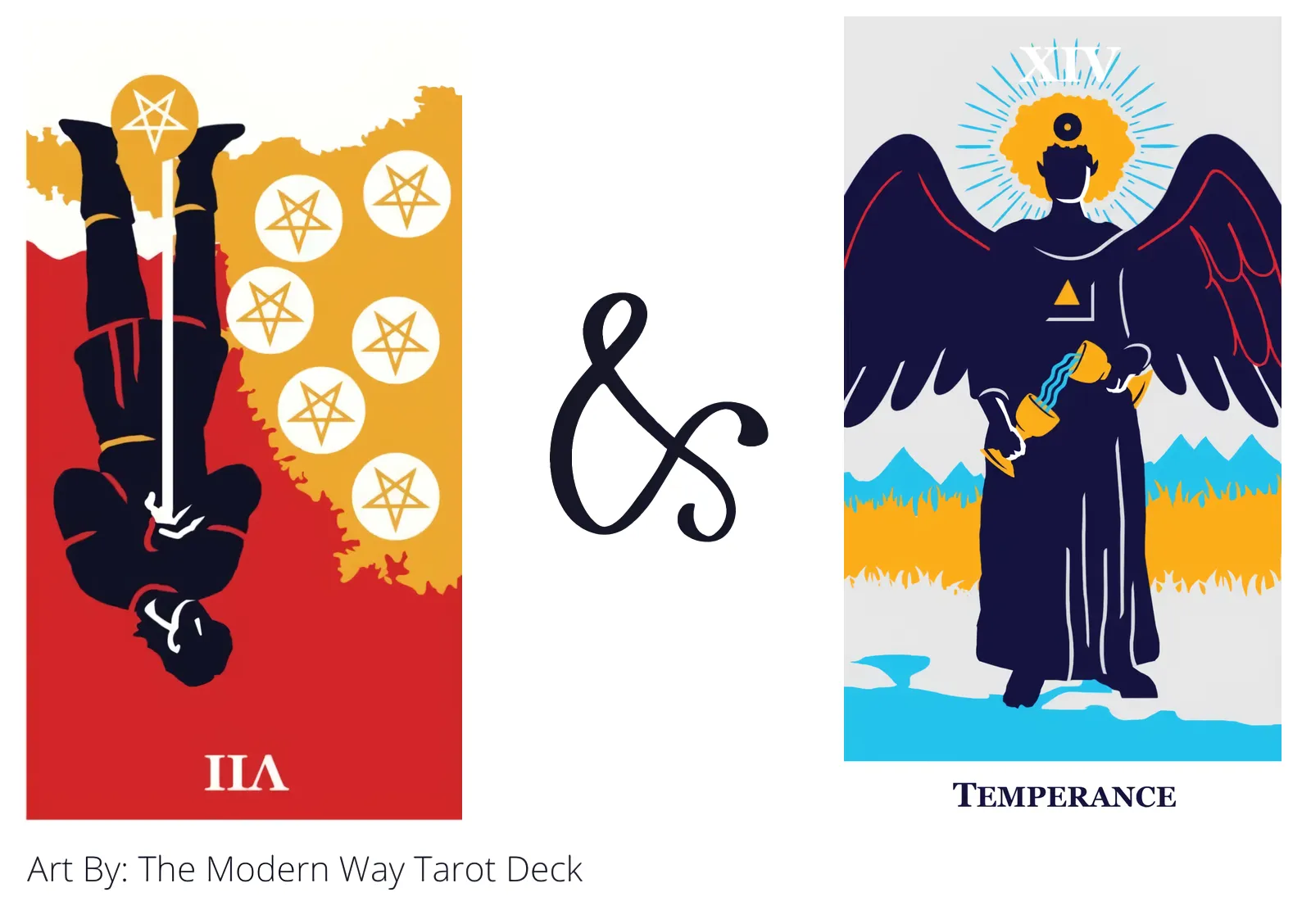 seven of pentacles reversed and temperance tarot cards together