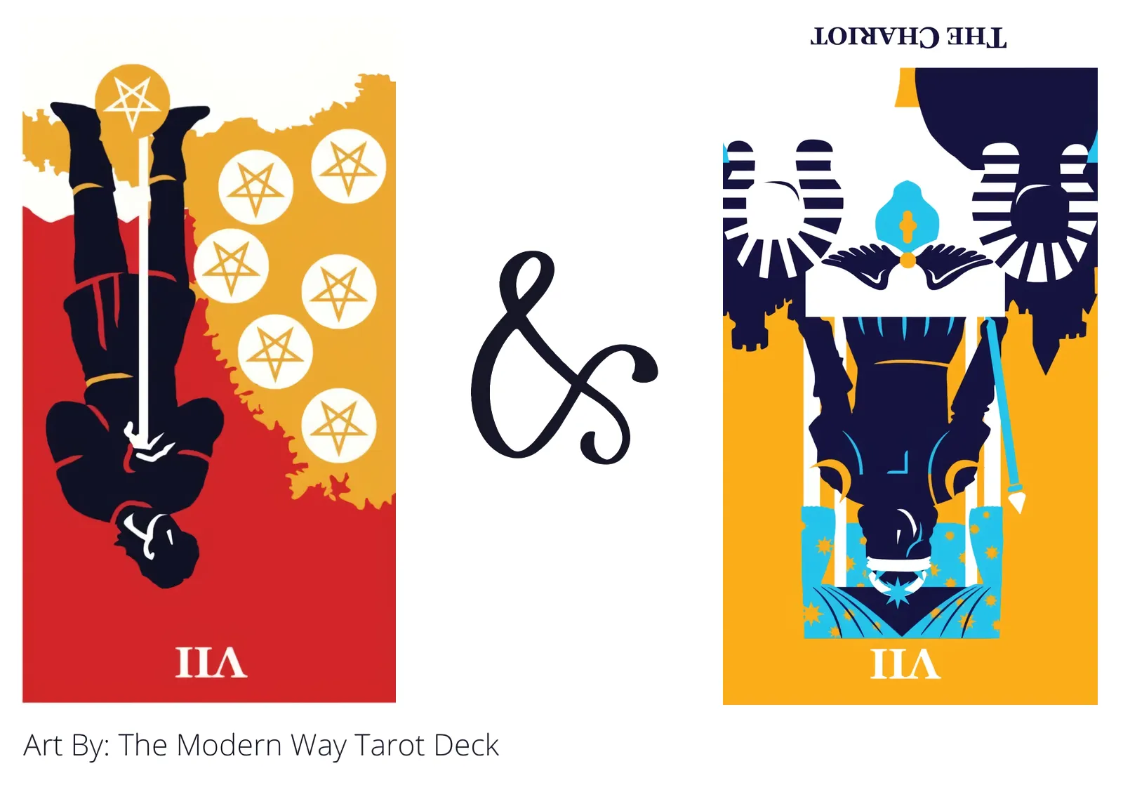 seven of pentacles reversed and the chariot reversed tarot cards together