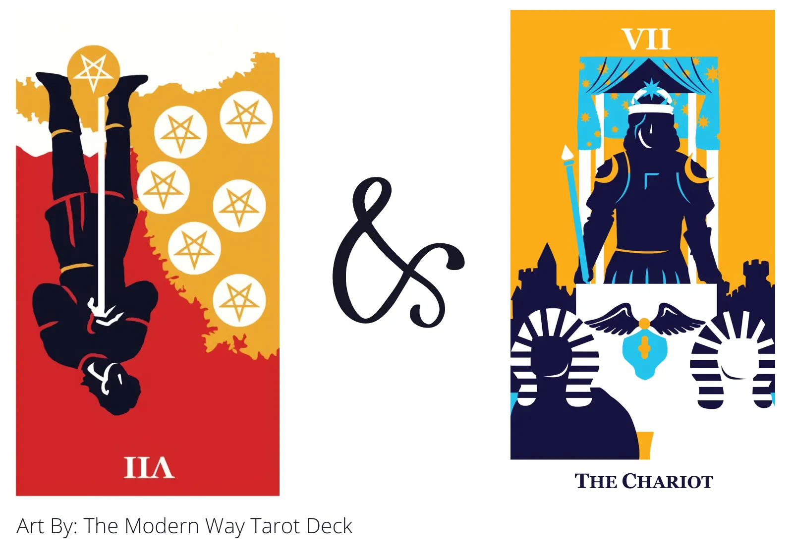 seven of pentacles reversed and the chariot tarot cards together