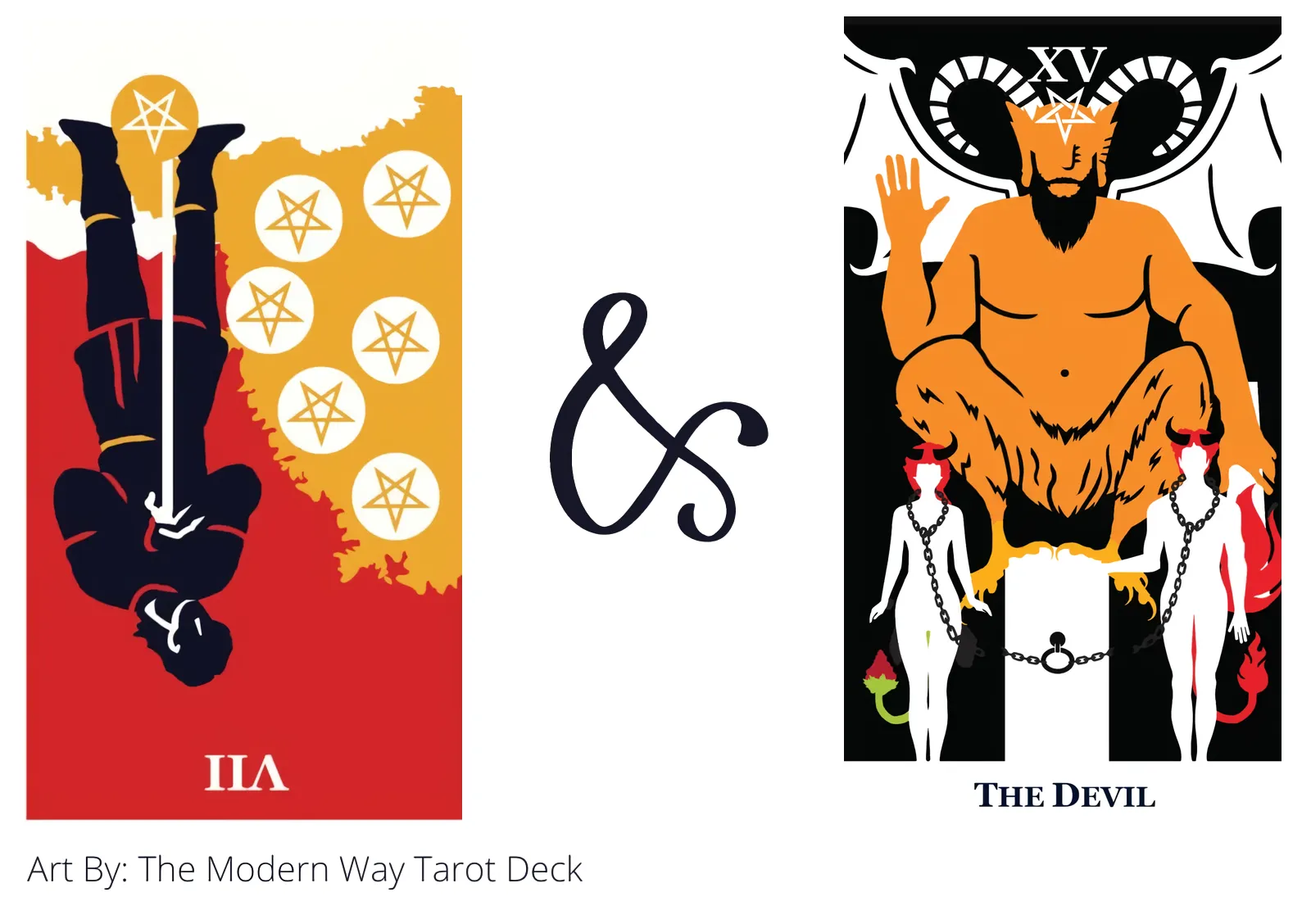seven of pentacles reversed and the devil tarot cards together
