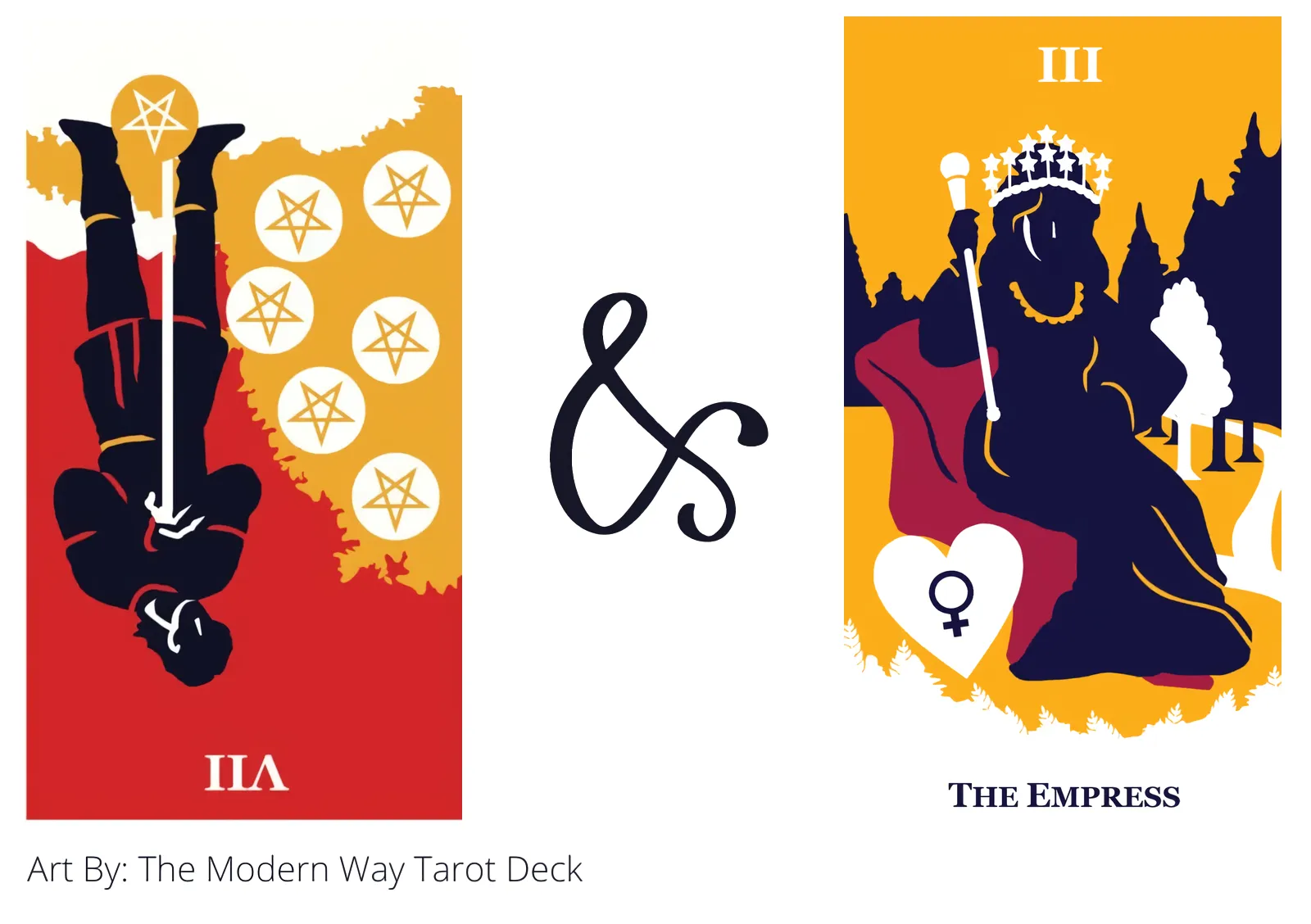 seven of pentacles reversed and the empress tarot cards together