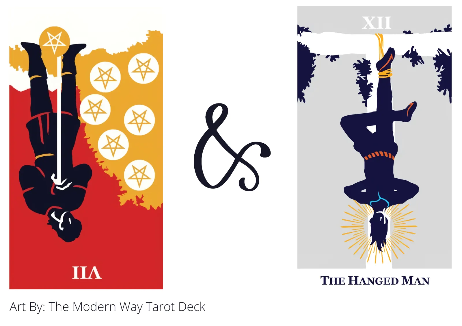 seven of pentacles reversed and the hanged man tarot cards together