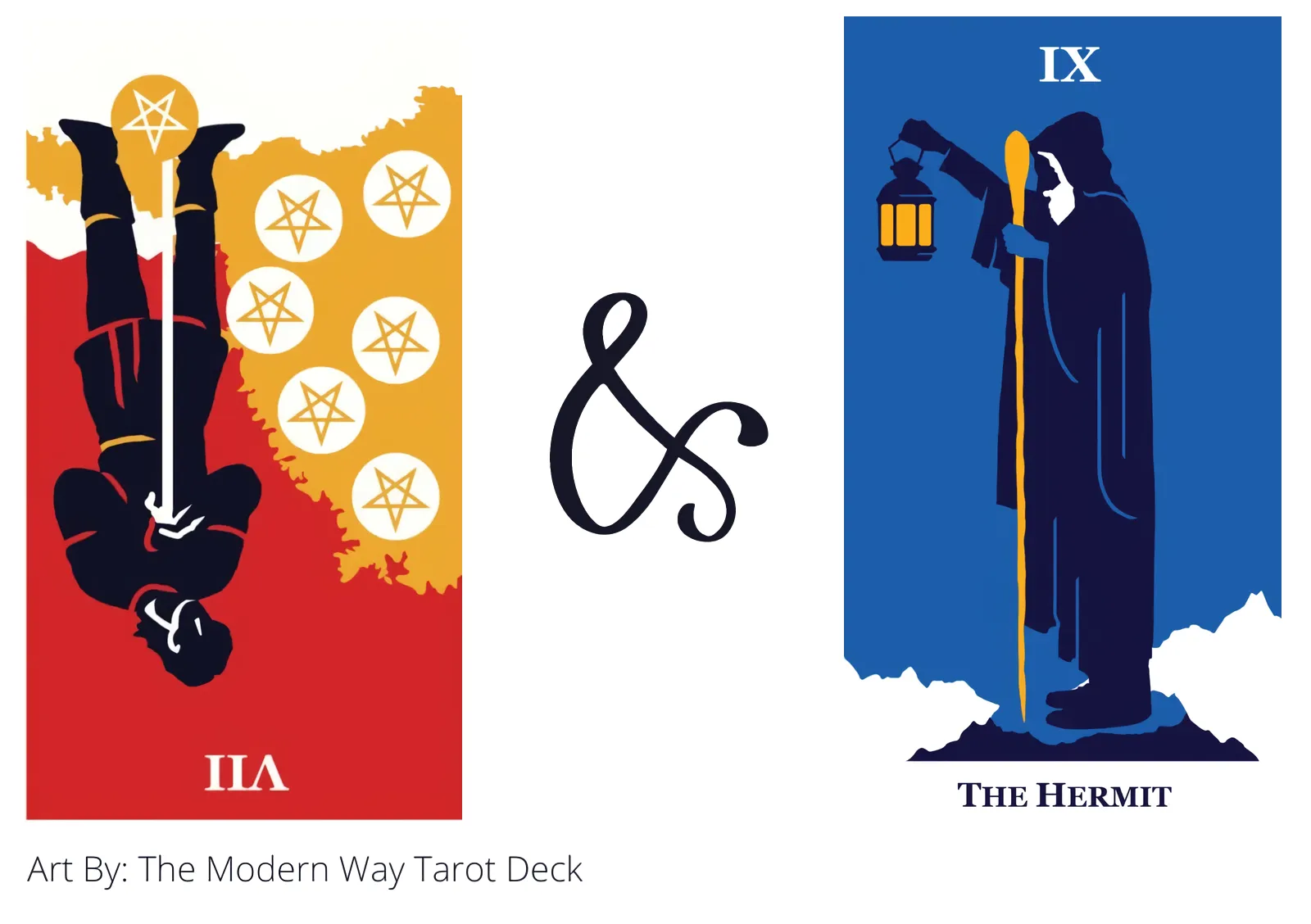 seven of pentacles reversed and the hermit tarot cards together