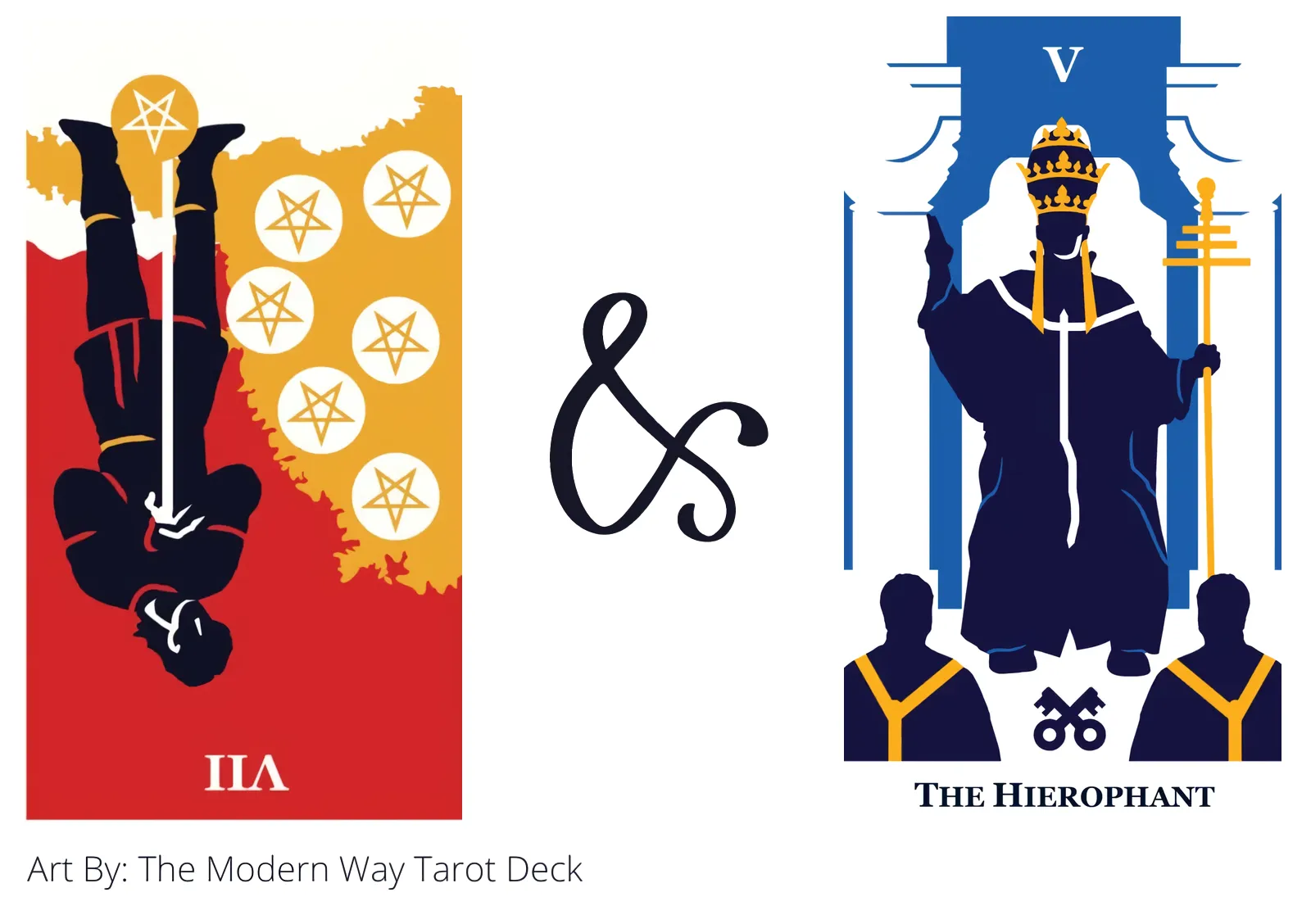 seven of pentacles reversed and the hierophant tarot cards together