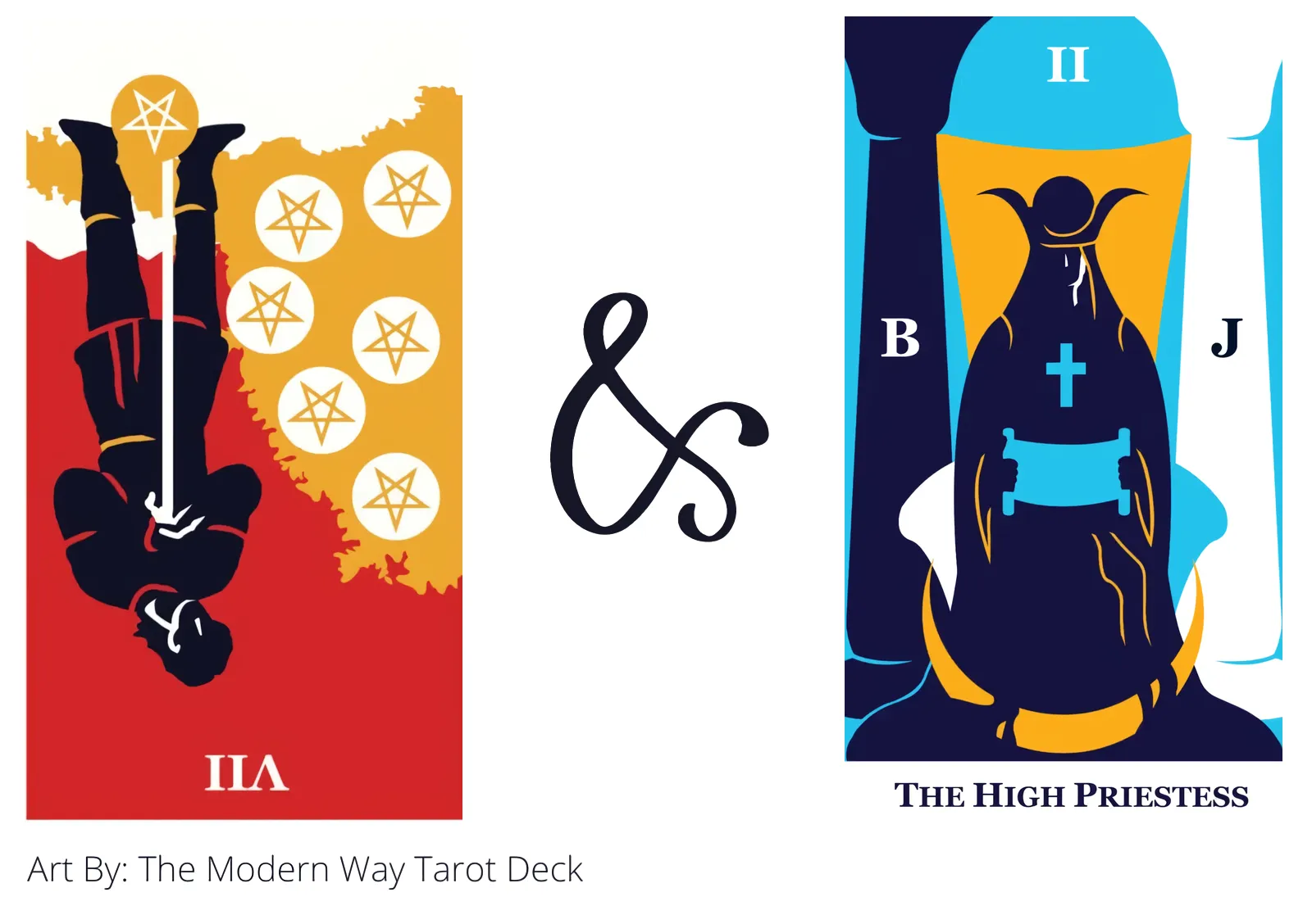 seven of pentacles reversed and the high priestess tarot cards together