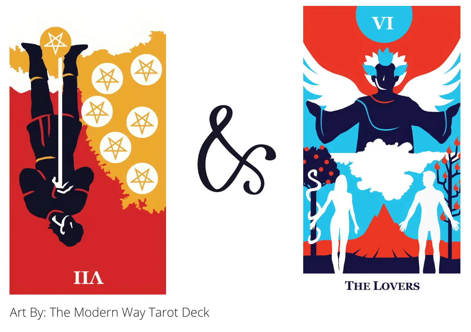 seven of pentacles reversed and the lovers tarot cards together
