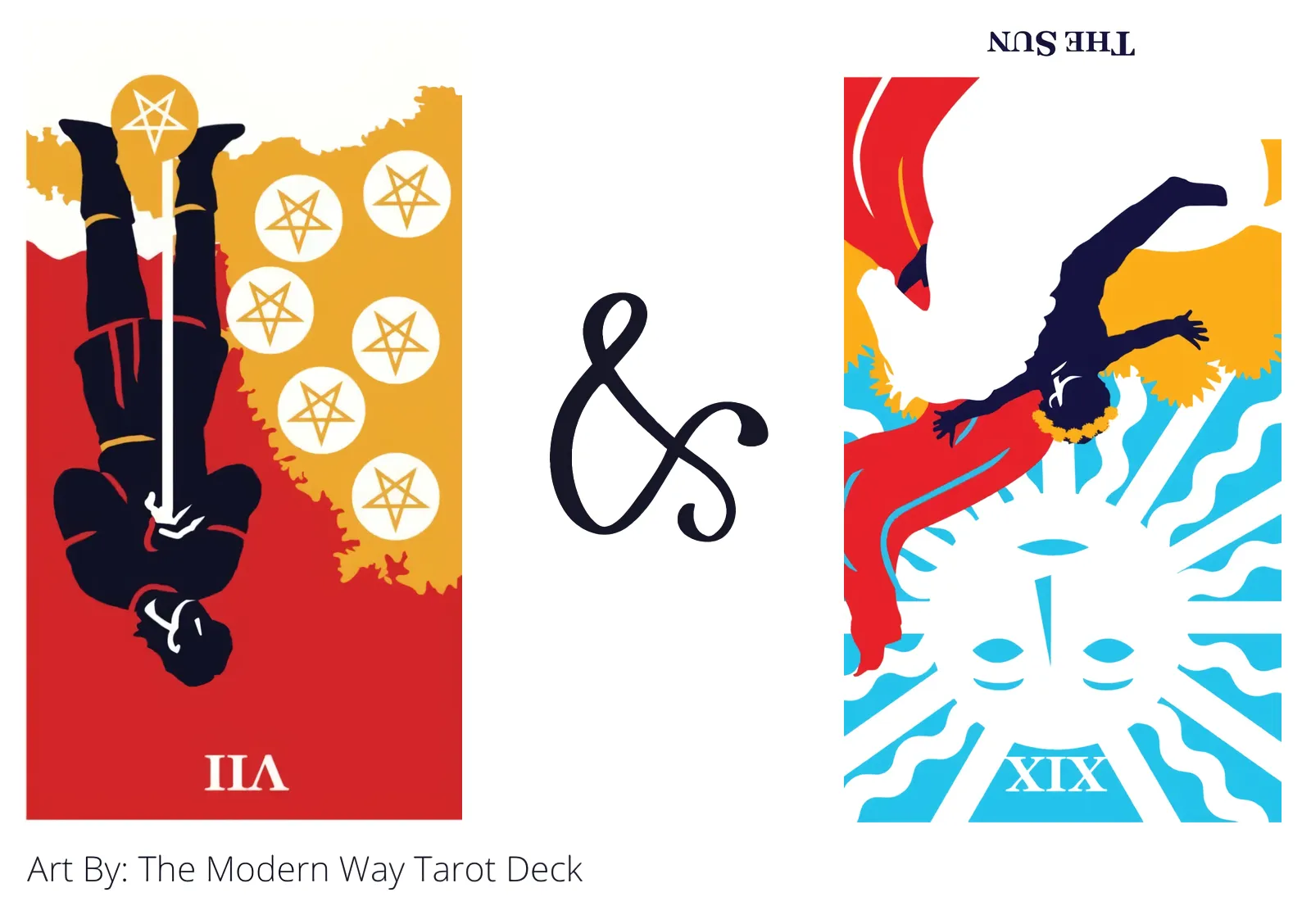 seven of pentacles reversed and the sun reversed tarot cards together
