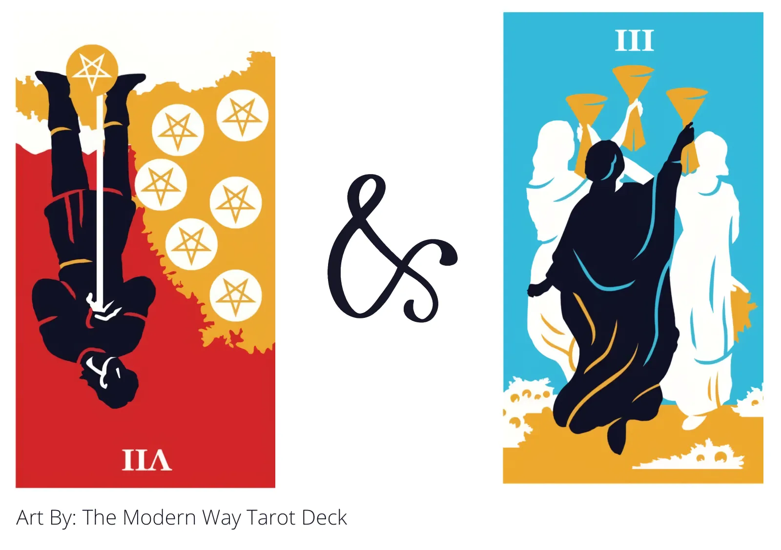 seven of pentacles reversed and three of cups tarot cards together
