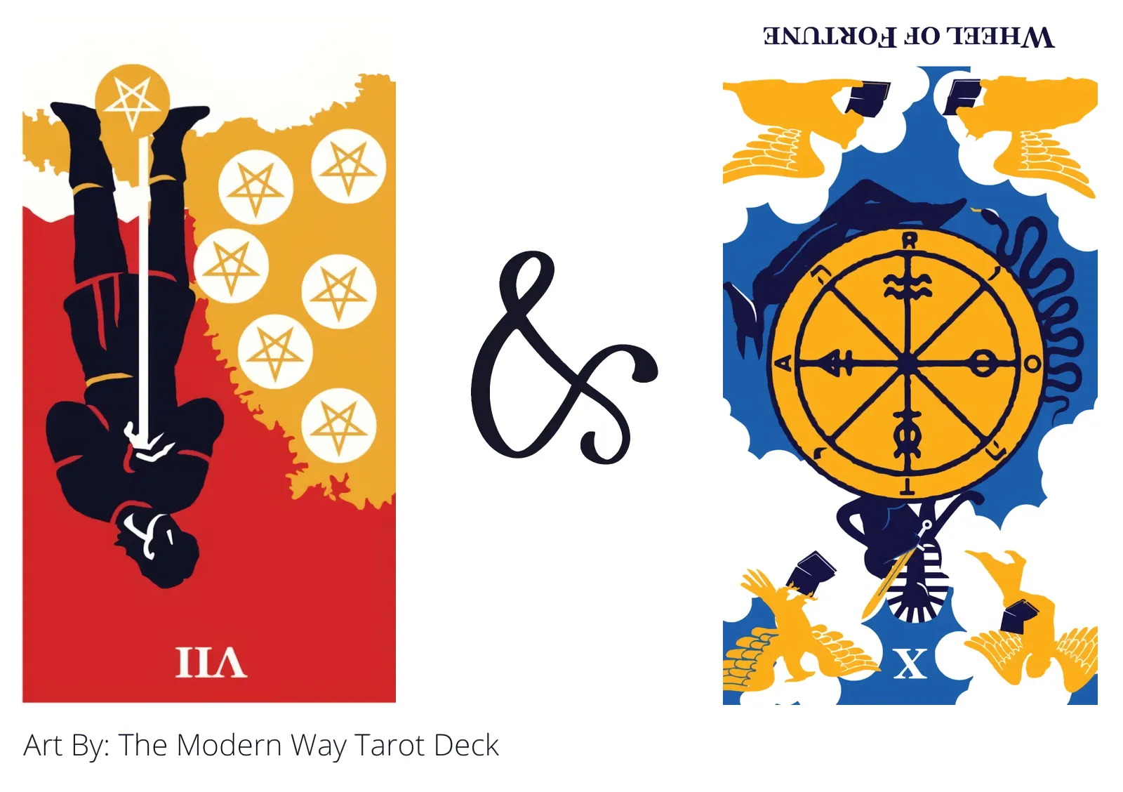 seven of pentacles reversed and wheel of fortune reversed tarot cards together