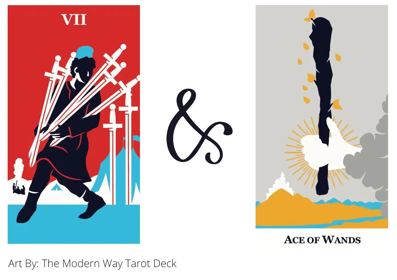 seven of swords and ace of wands tarot cards together