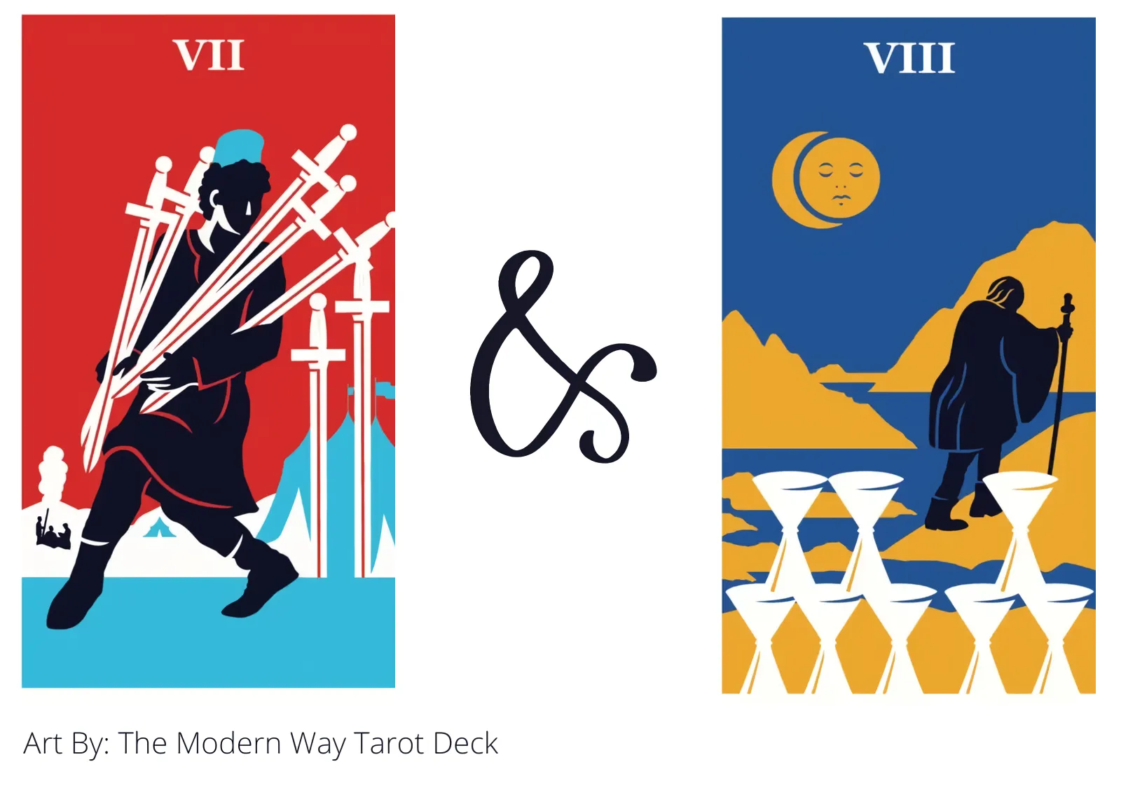 seven of swords and eight of cups tarot cards together