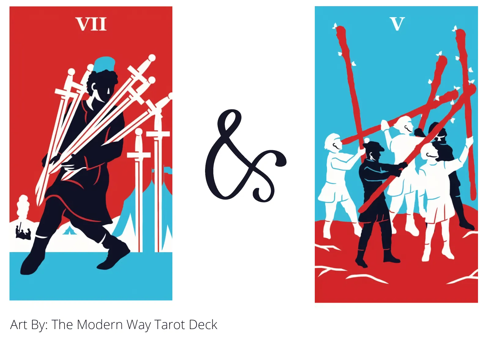 seven of swords and five of wands tarot cards together