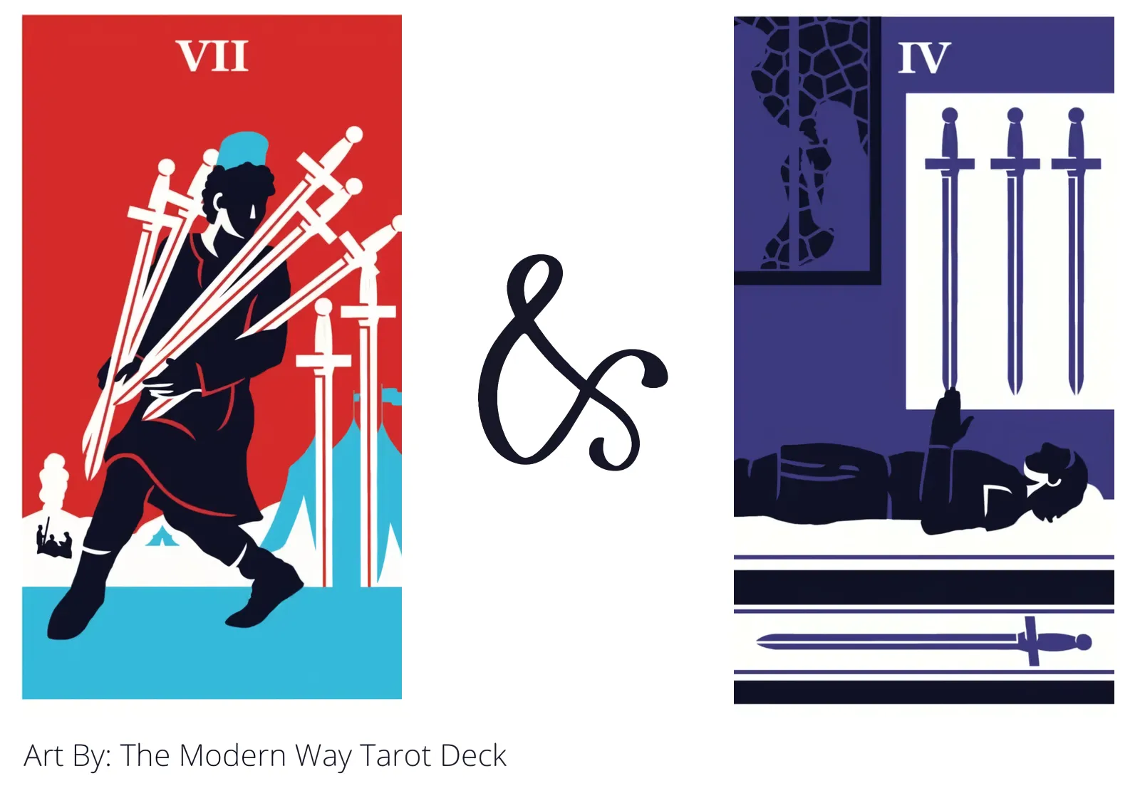 seven of swords and four of swords tarot cards together