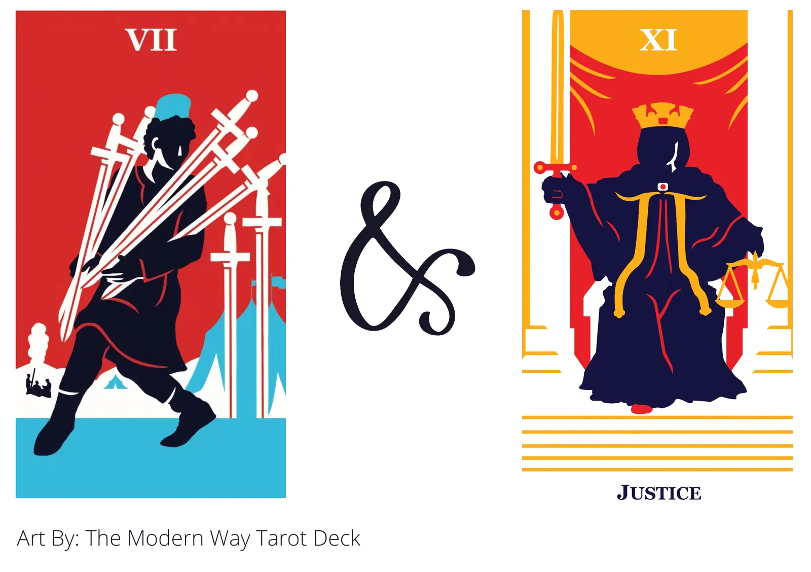 seven of swords and justice tarot cards together