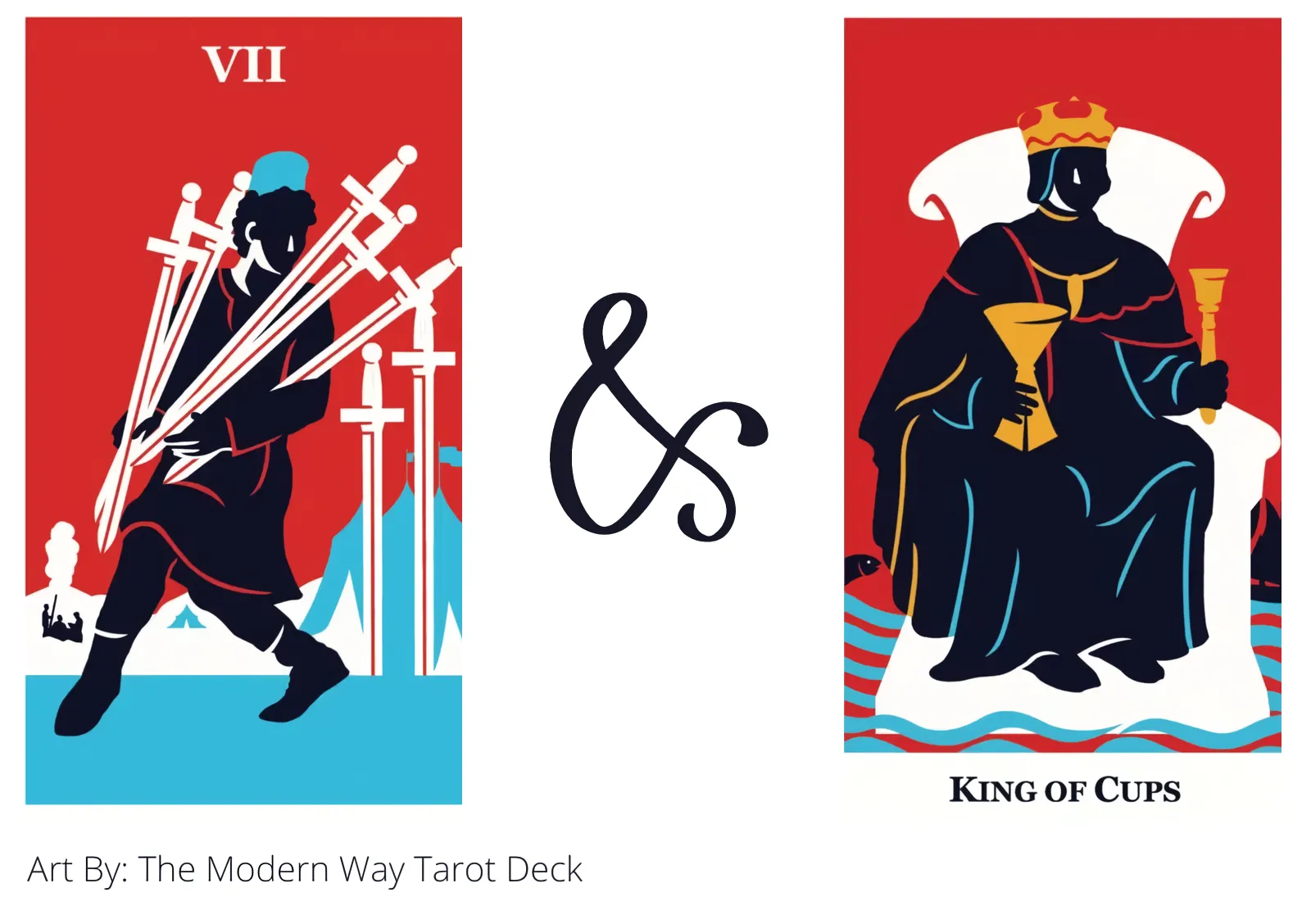 seven of swords and king of cups tarot cards together