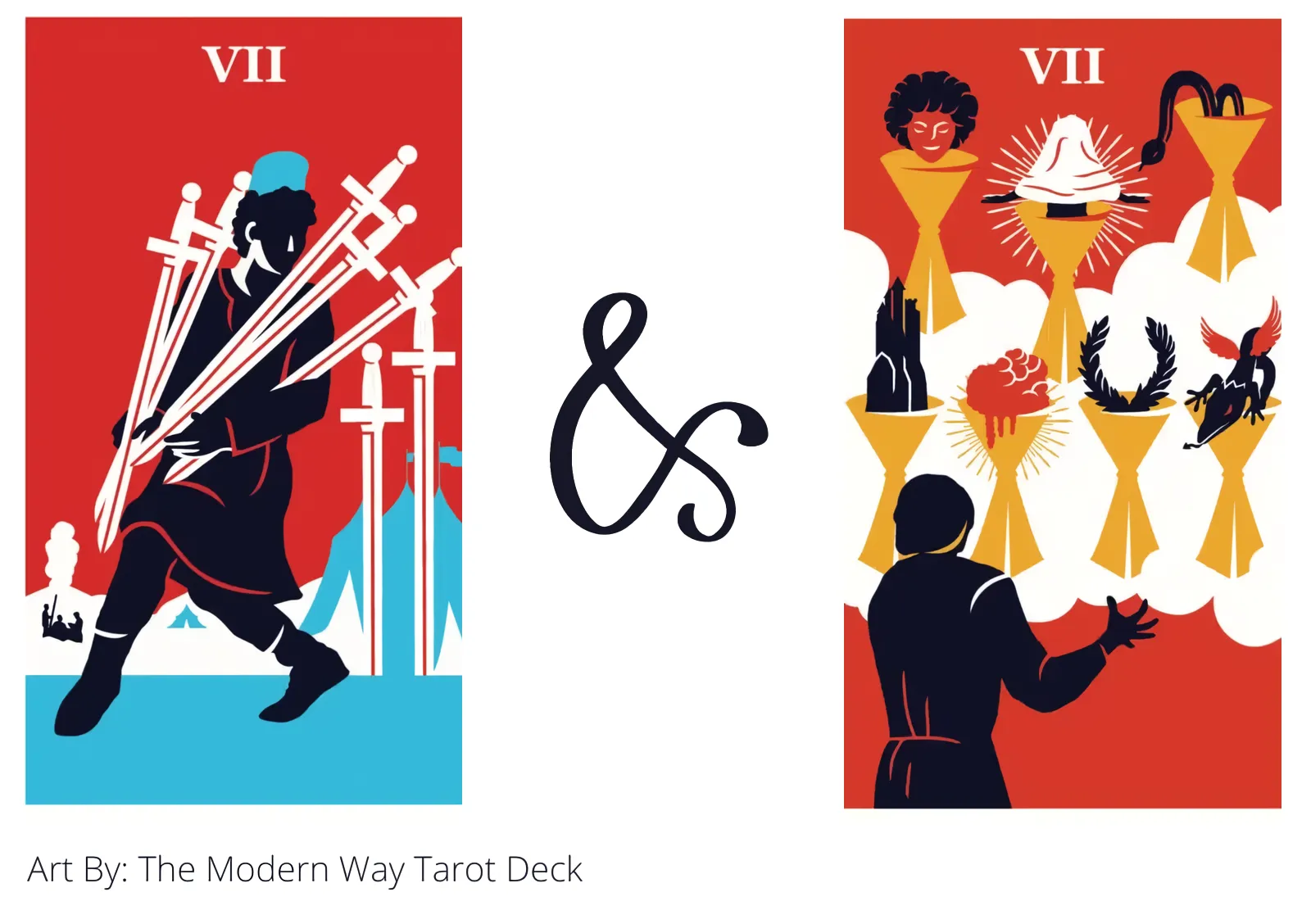 seven of swords and seven of cups tarot cards together