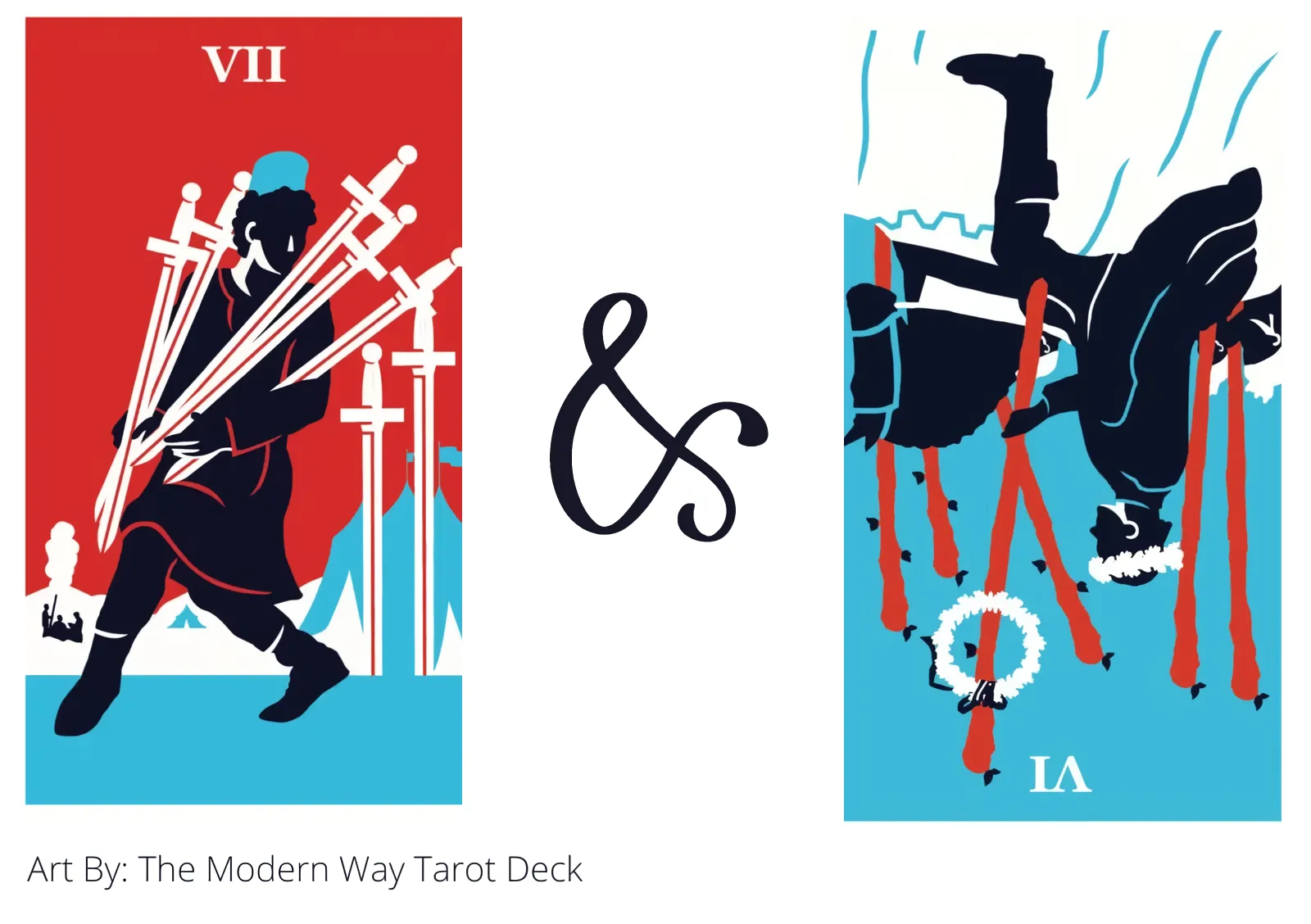 seven of swords and six of wands reversed tarot cards together