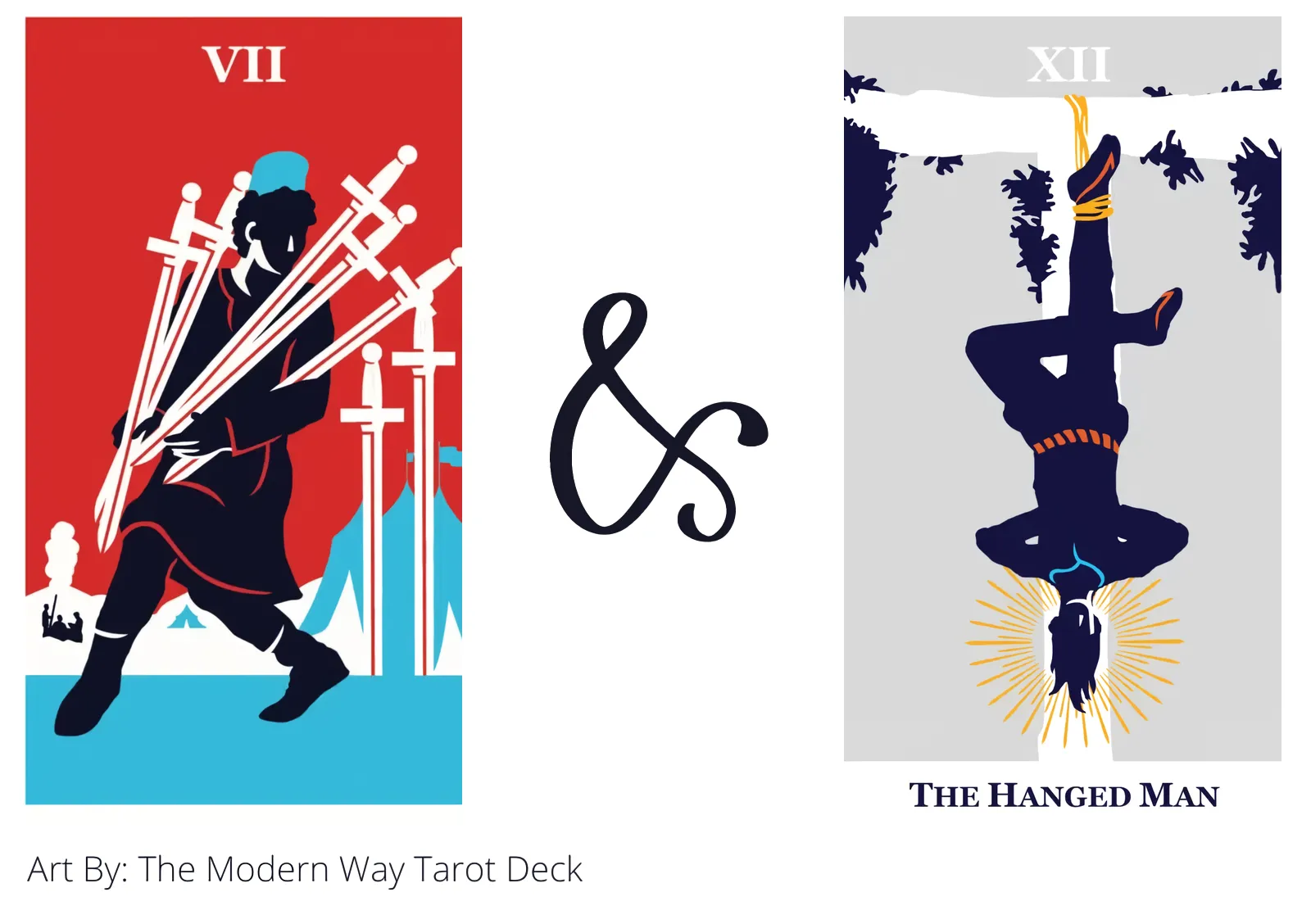seven of swords and the hanged man tarot cards together