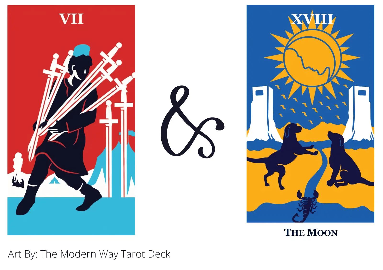 seven of swords and the moon tarot cards together