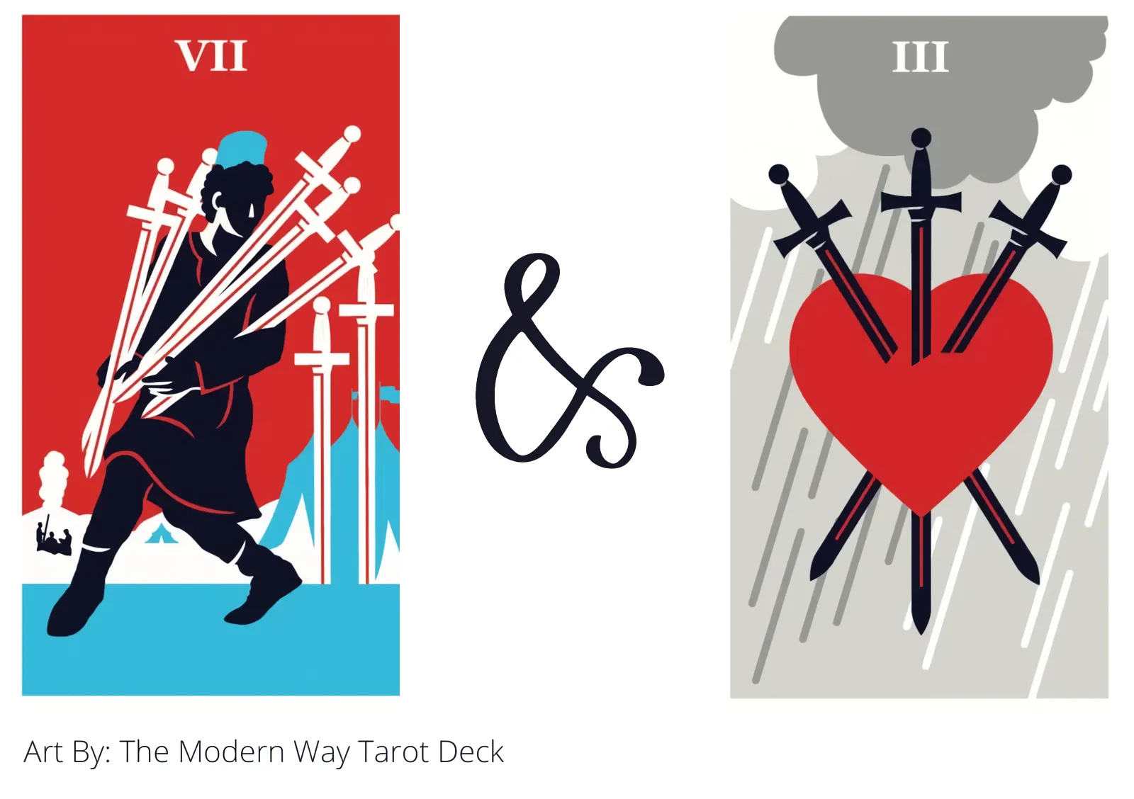 seven of swords and three of swords tarot cards together