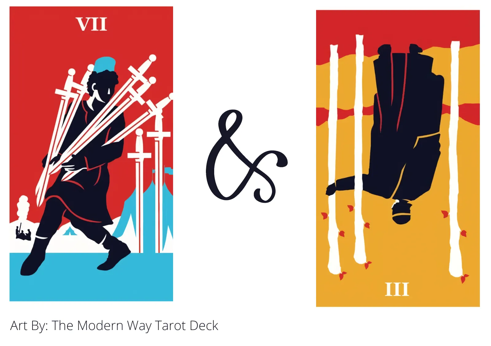 seven of swords and three of wands reversed tarot cards together