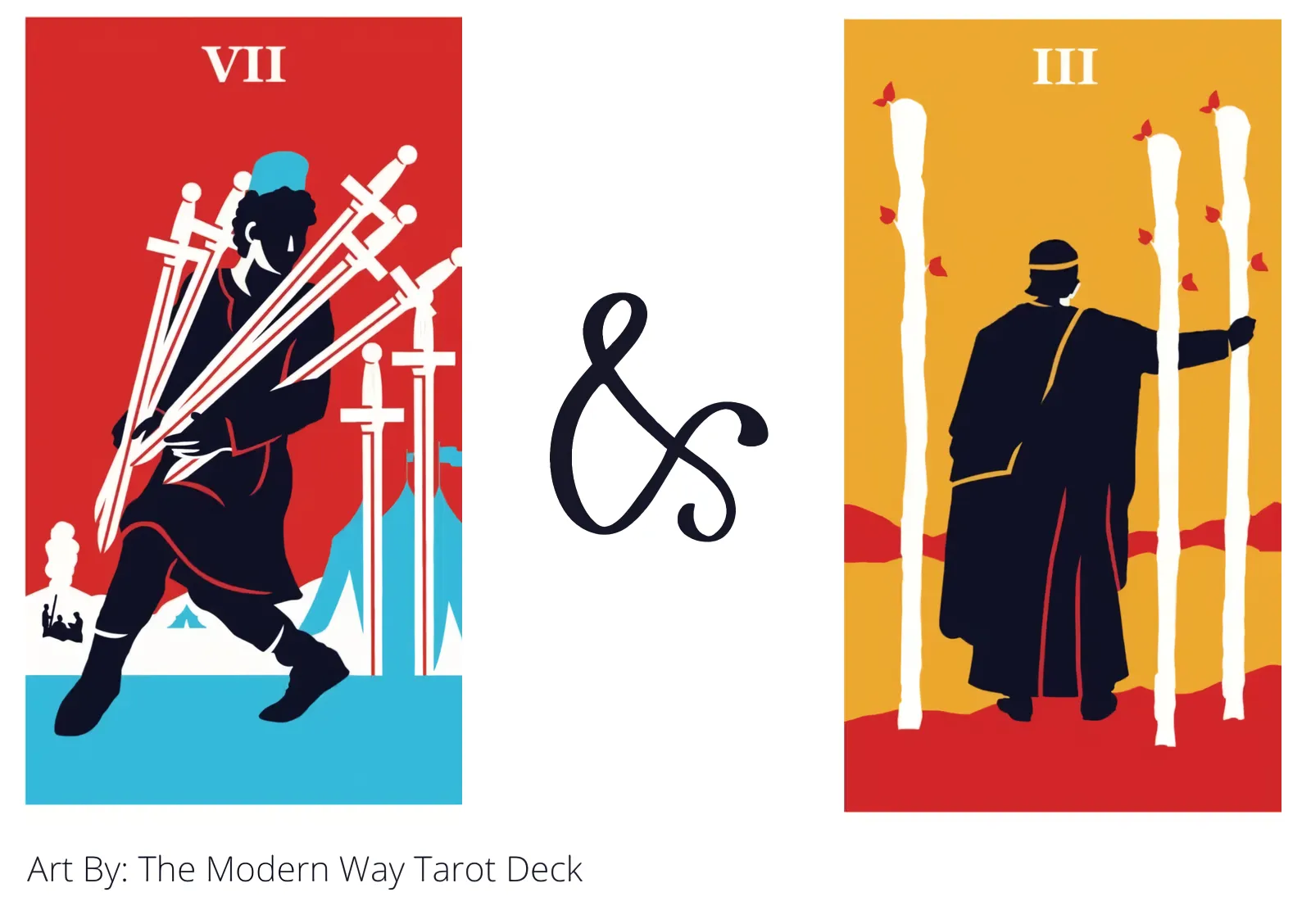 seven of swords and three of wands tarot cards together
