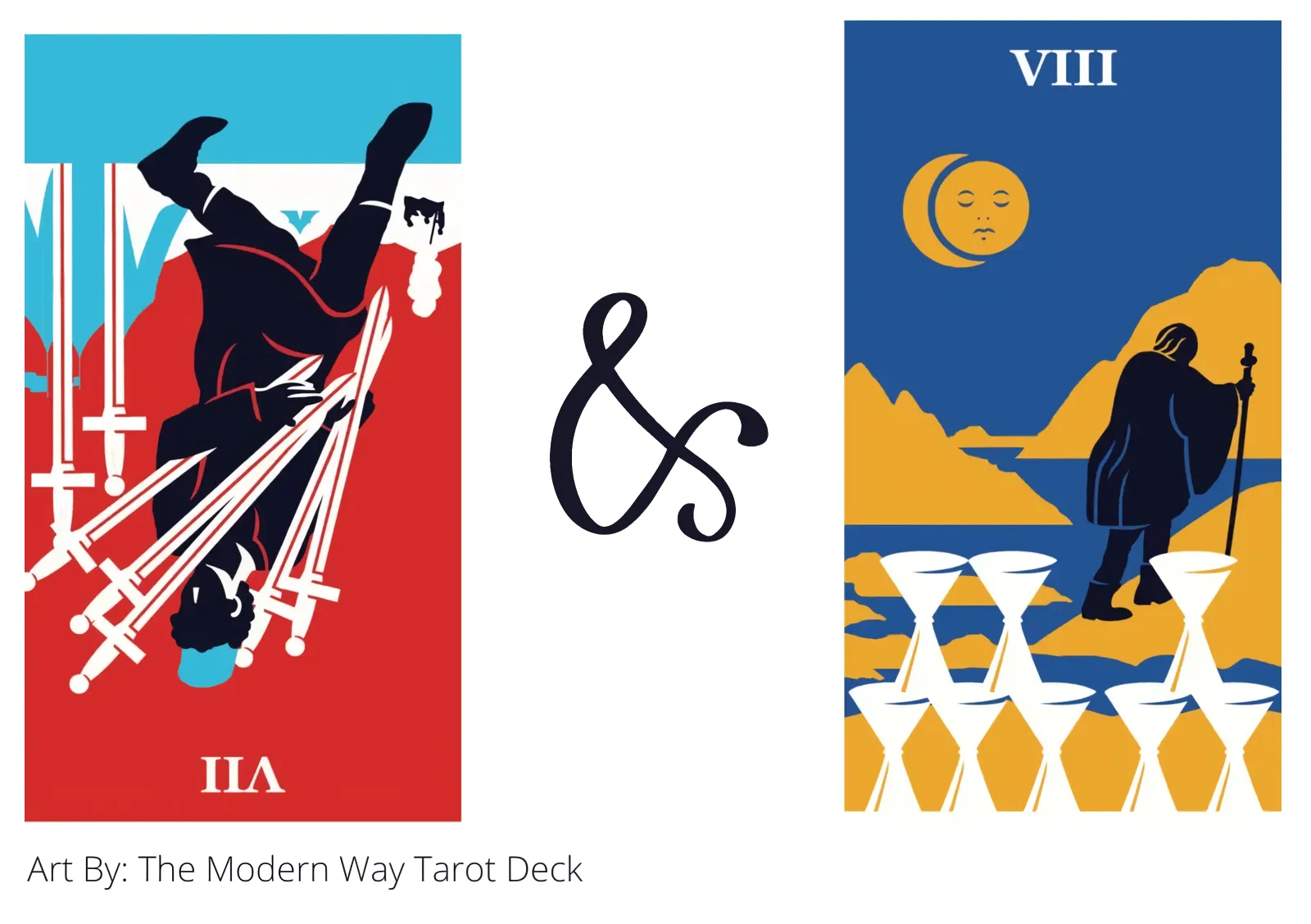 seven of swords reversed and eight of cups tarot cards together