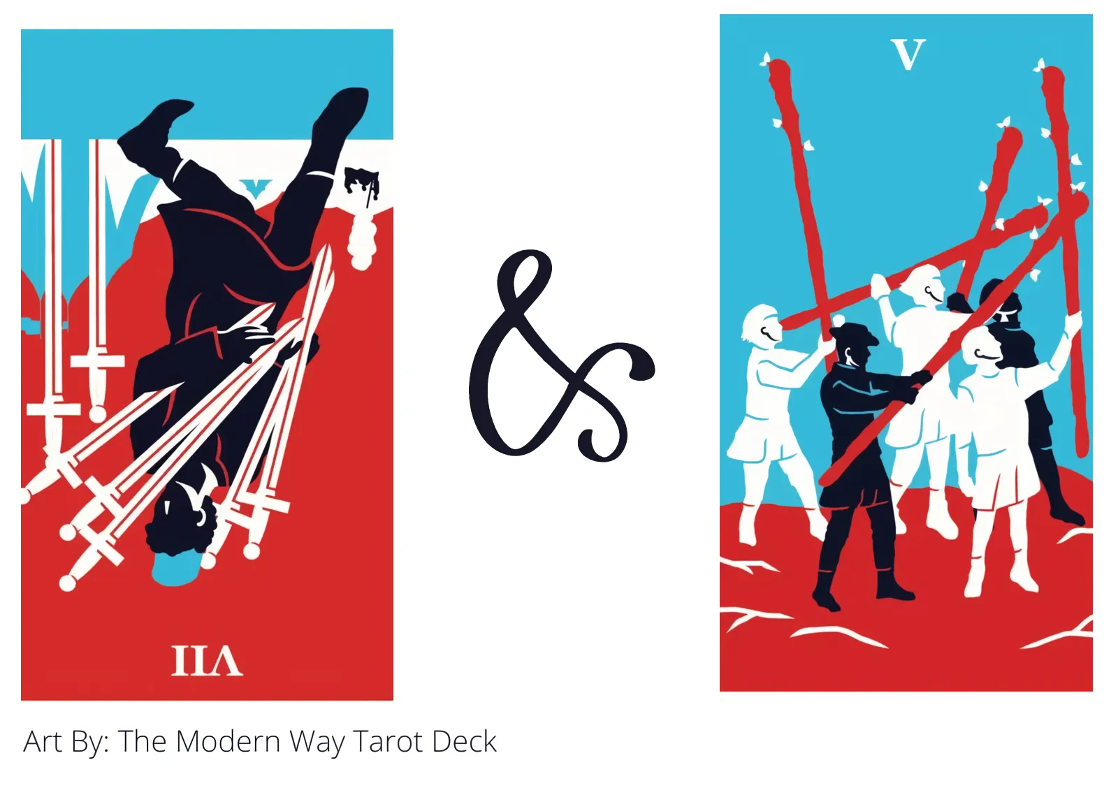 seven of swords reversed and five of wands tarot cards together
